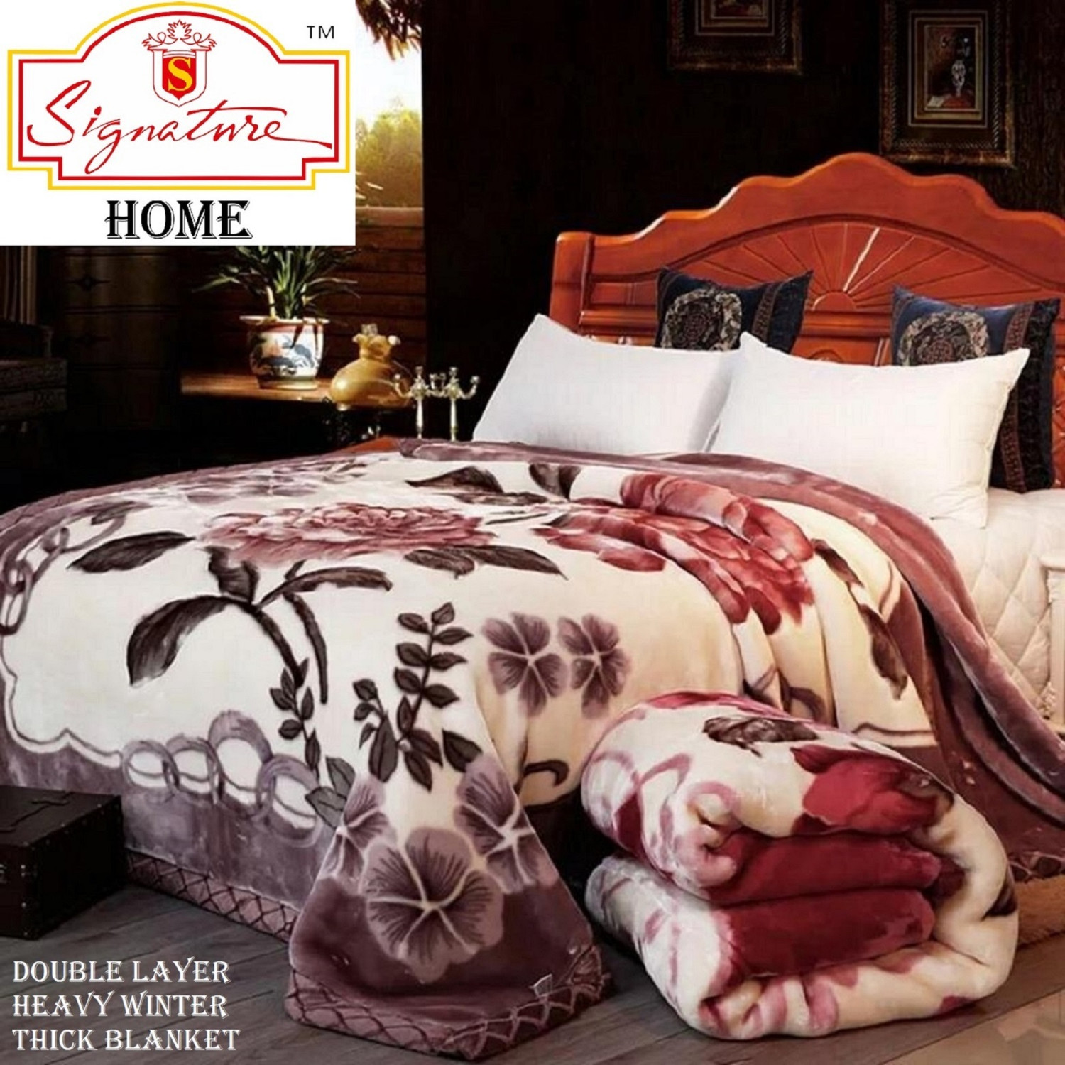 Image of Signature Floral Double Mink Blanket for Heavy Winter