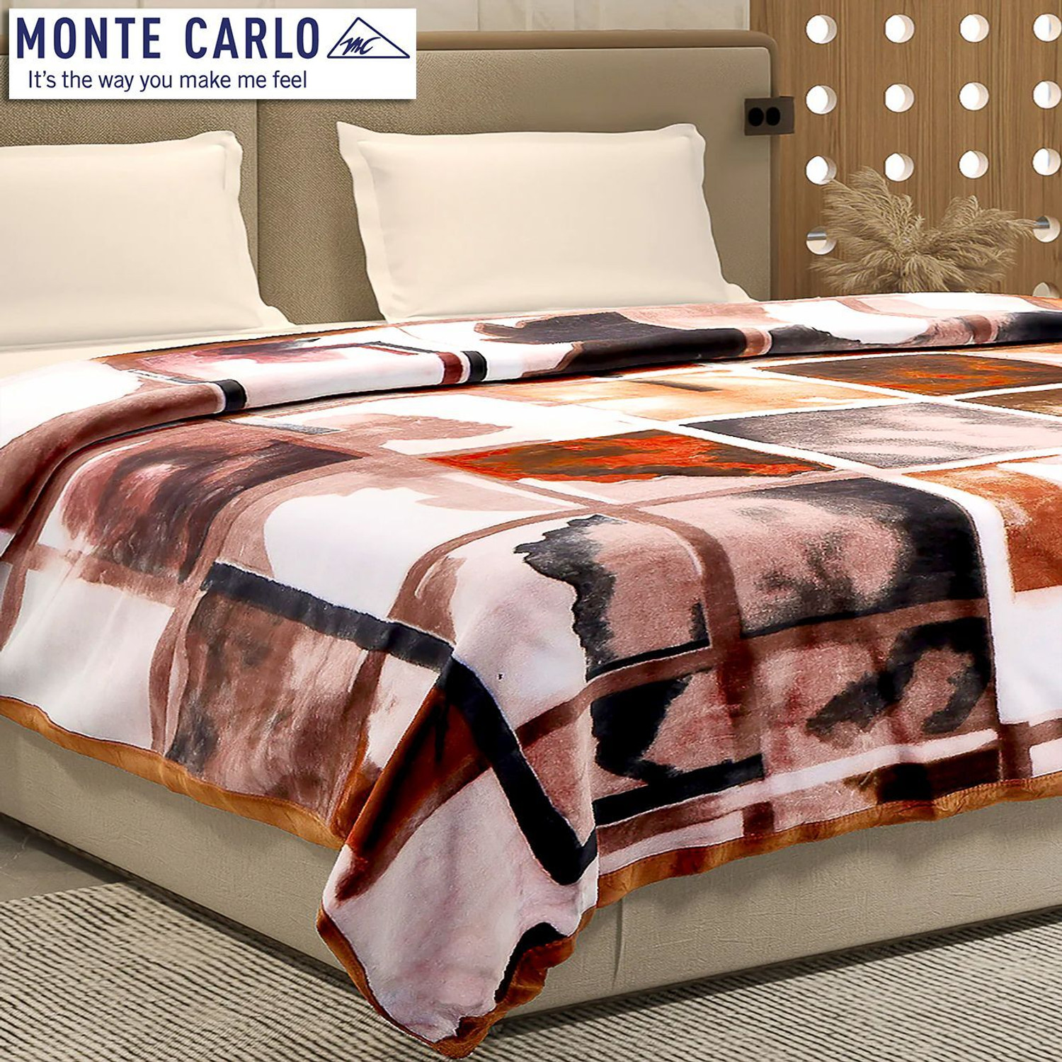 Image of MONTE CARLO Floral, Embroidered, Motifs, Geometric, Printed, Abstract, Polka Double Woollen Blanket for Heavy Winter