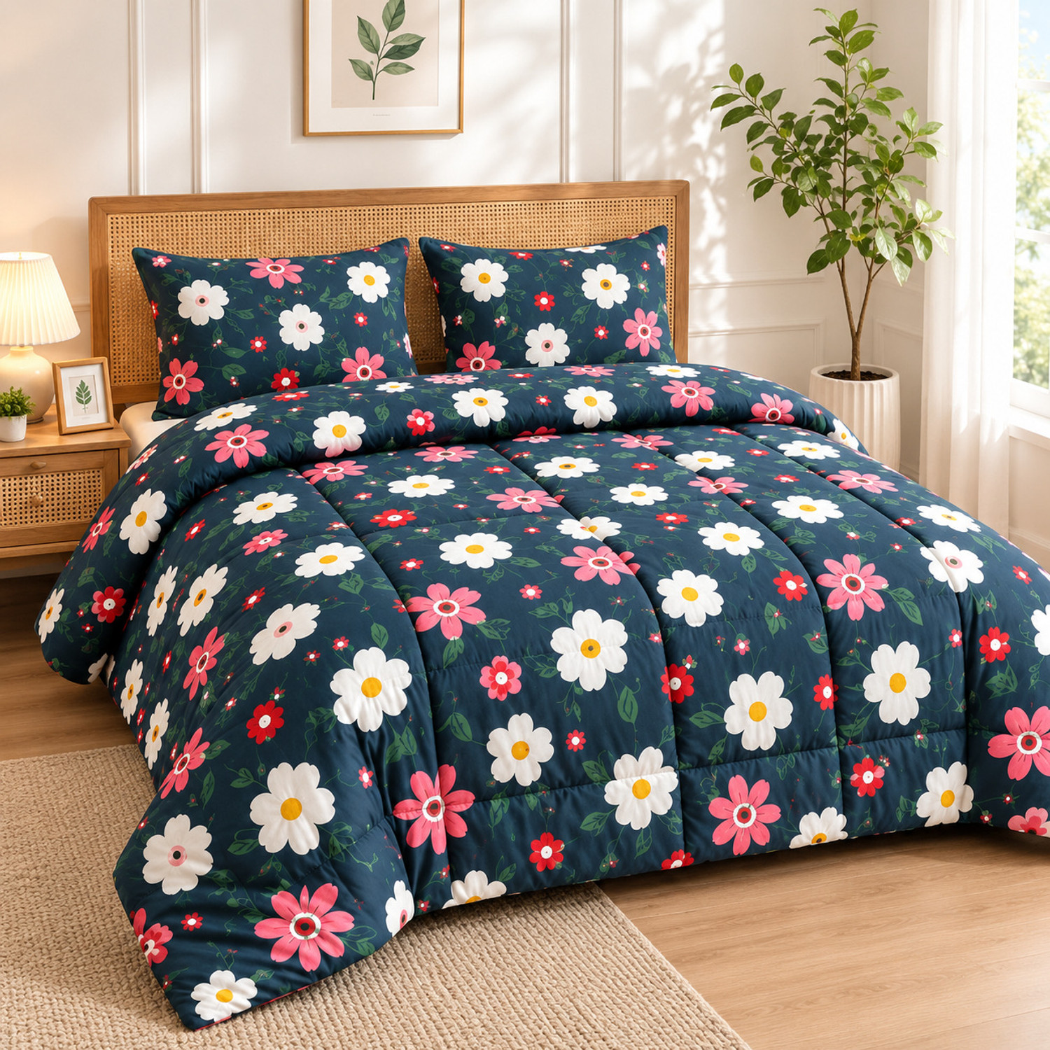 Image of Spire@Home Printed Double Comforter for AC Room (Cotton, Blue Flower)