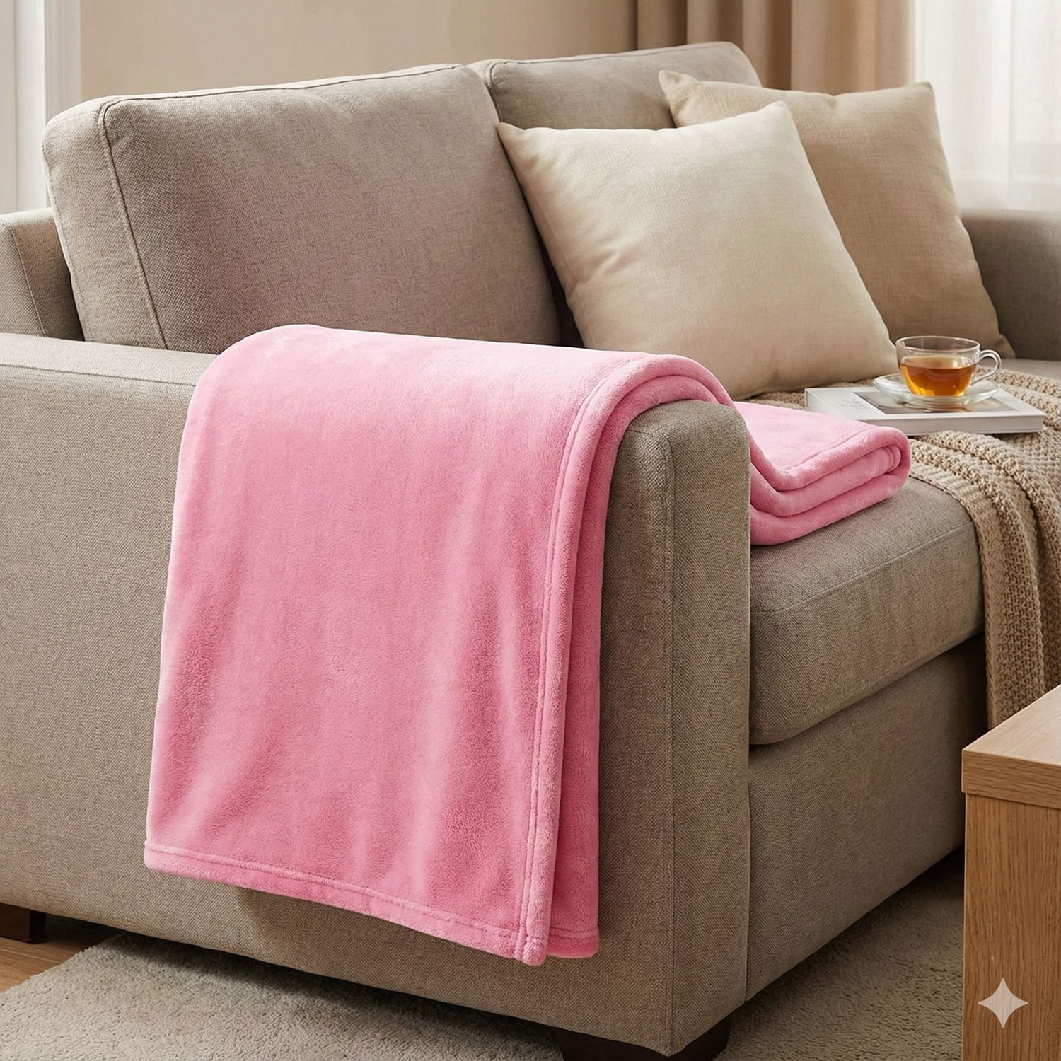 Image of Cotton Bolls Textiles Solid Double Fleece Blanket for Mild Winter (Microfiber, Pink)