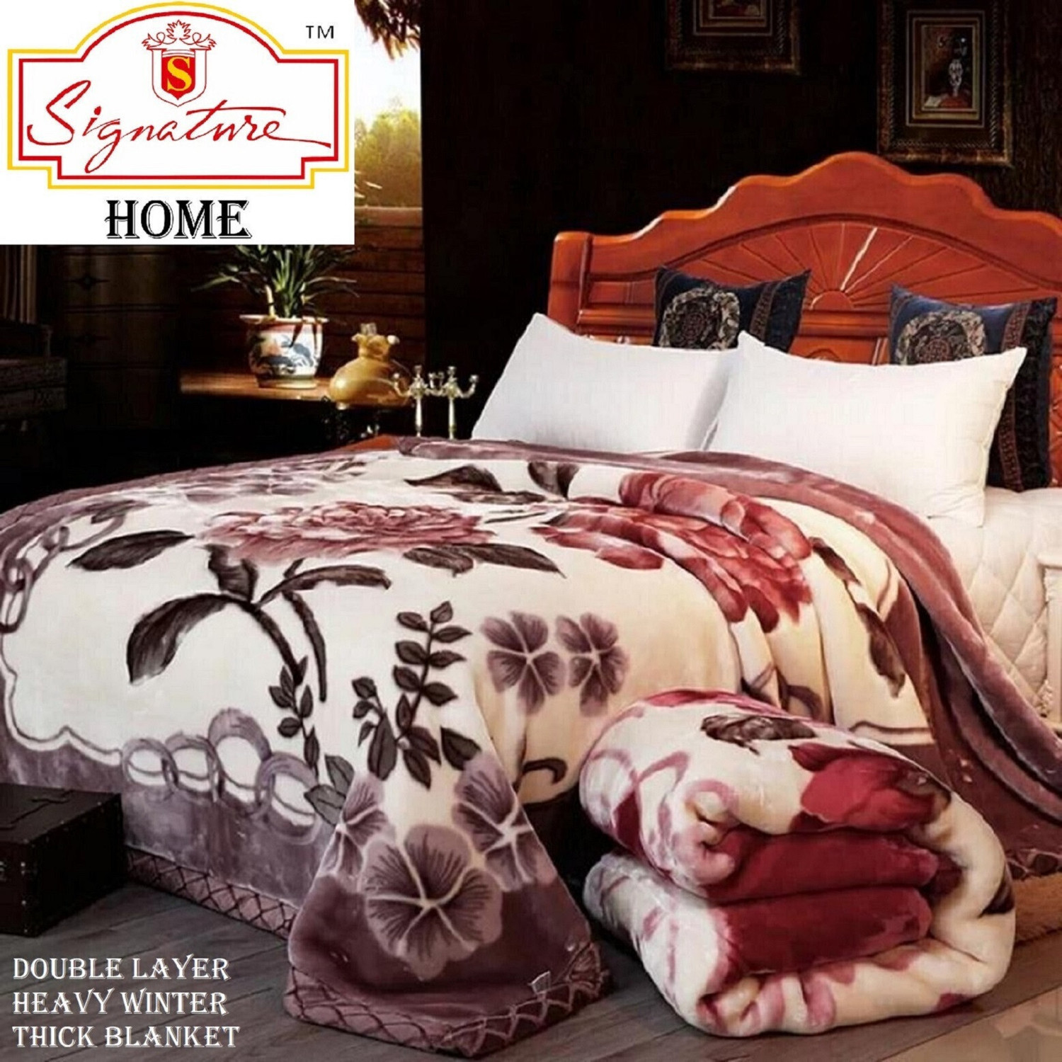 Image of Signature Floral Double Mink Blanket for Heavy Winter