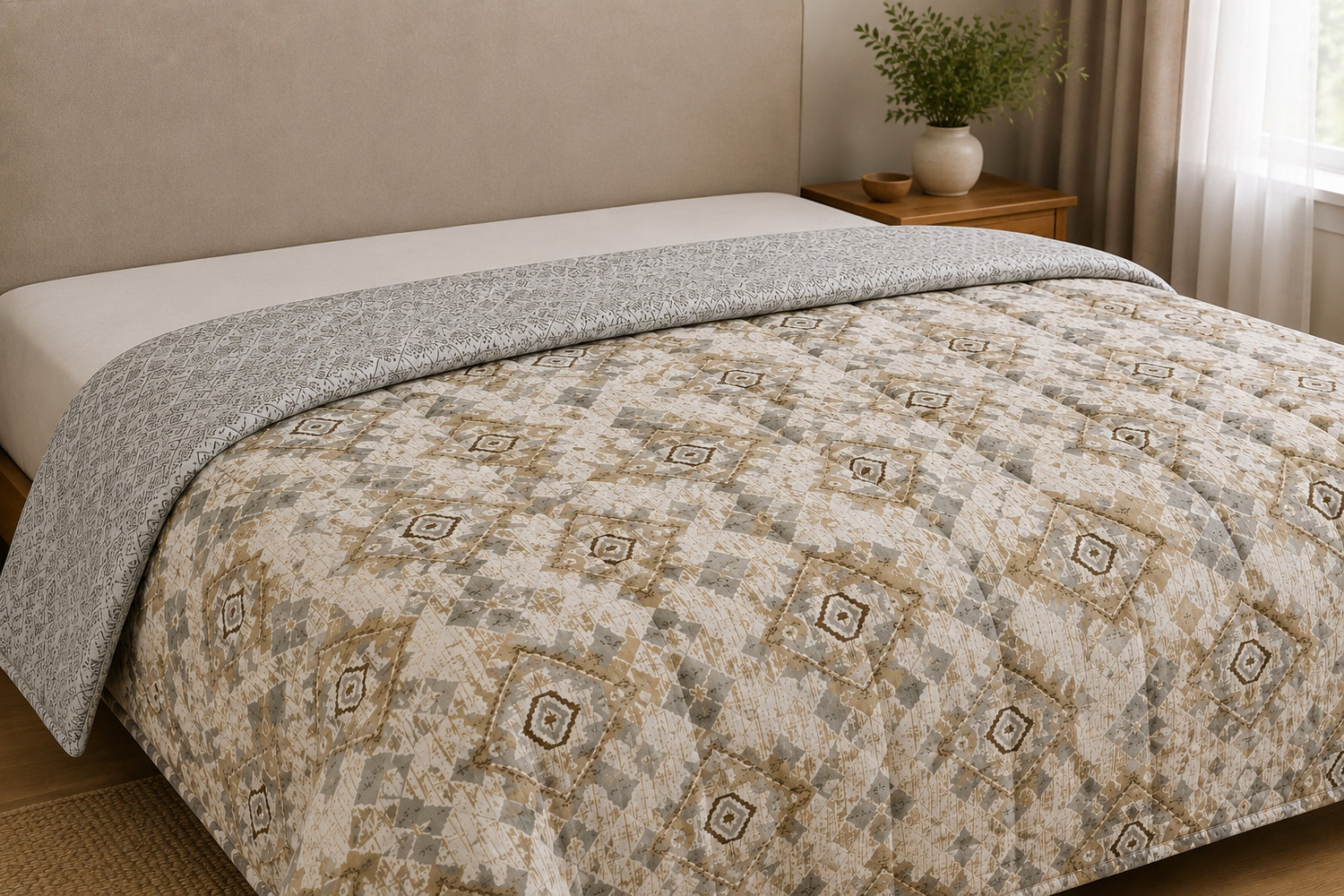 Image of Comfort Shield Printed Single AC Blanket for AC Room (Cotton, Beige, Grey)