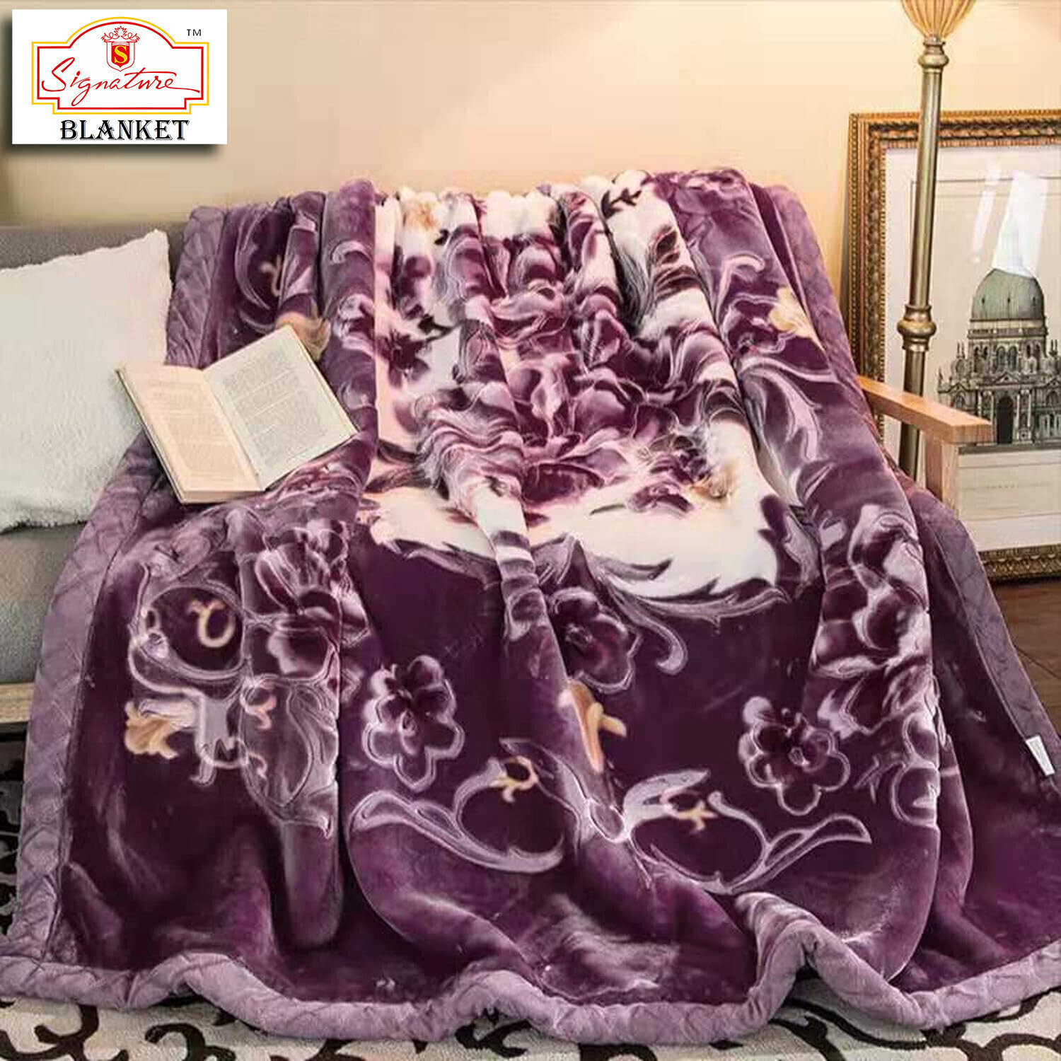 Image of Signature Floral Double Mink Blanket for Heavy Winter