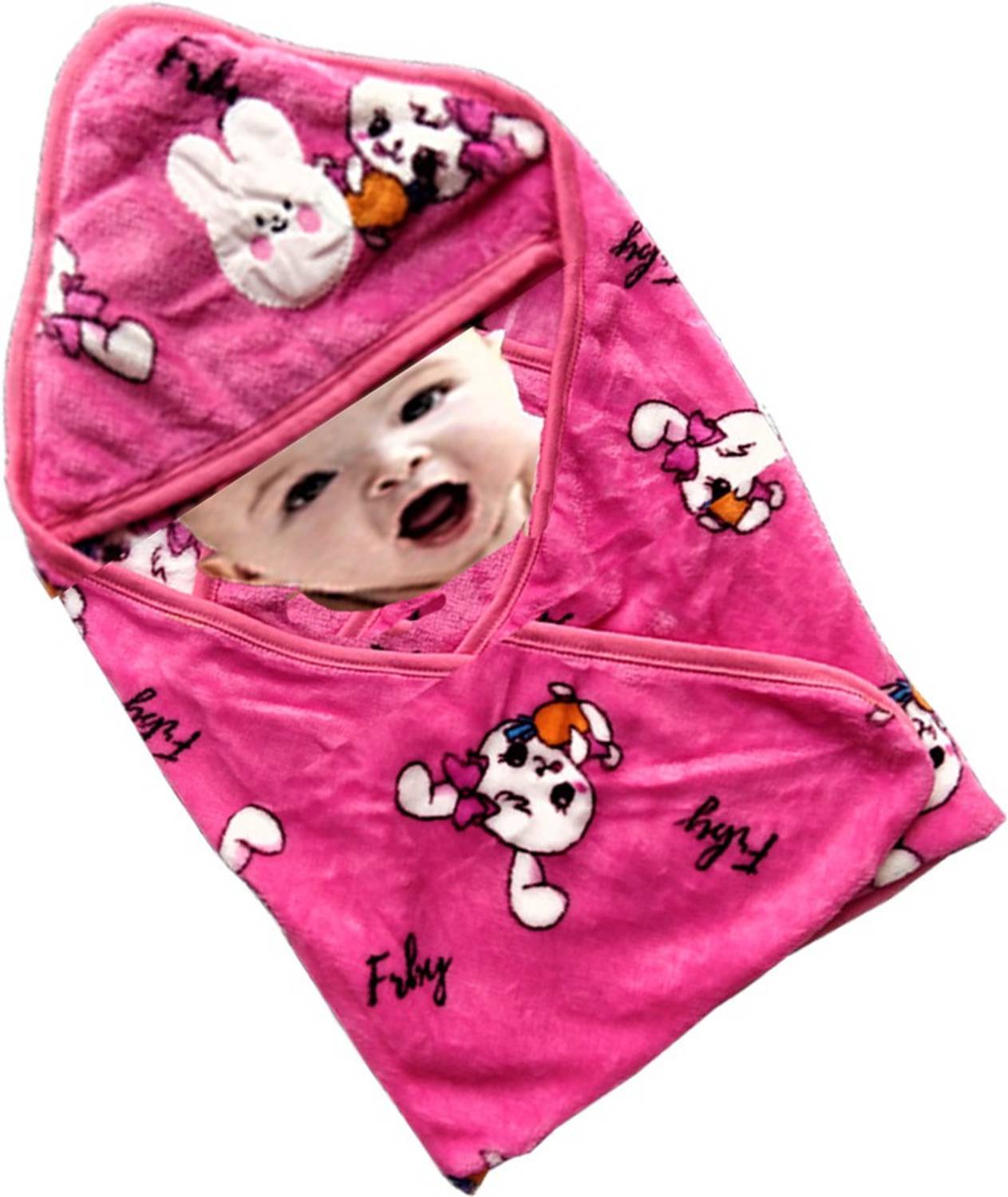 Ambiaim International Cartoon, Floral, Printed Single Hooded Baby Blanket for Mild Winter