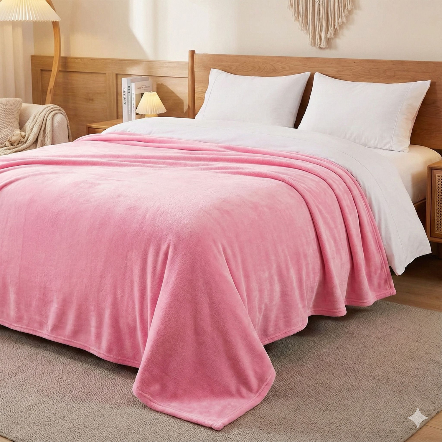 Image of Cotton Bolls Textiles Solid Double Fleece Blanket for Mild Winter (Microfiber, Pink)