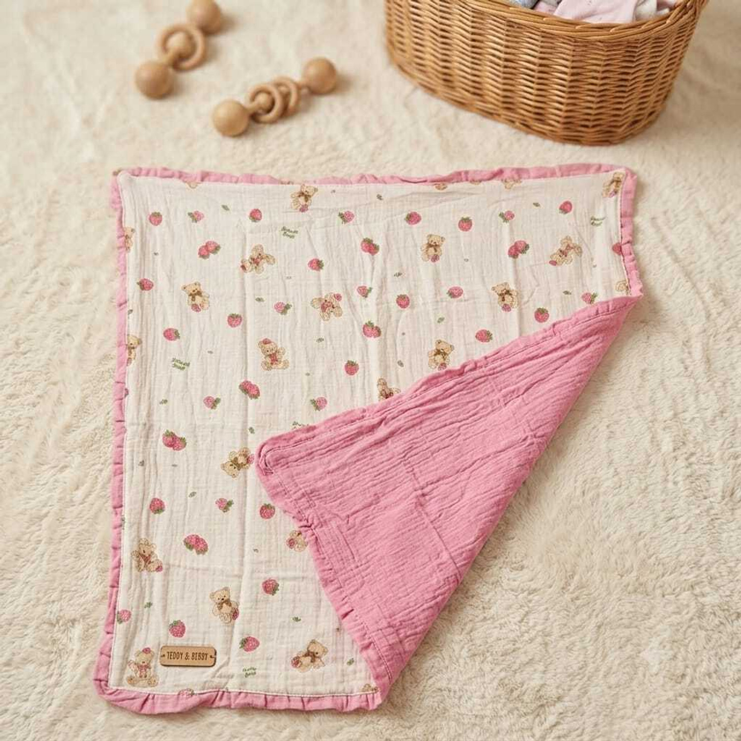 Image of BABY HOLIC Printed Crib Swaddling Baby Blanket for All Season (Muslin, Pink)