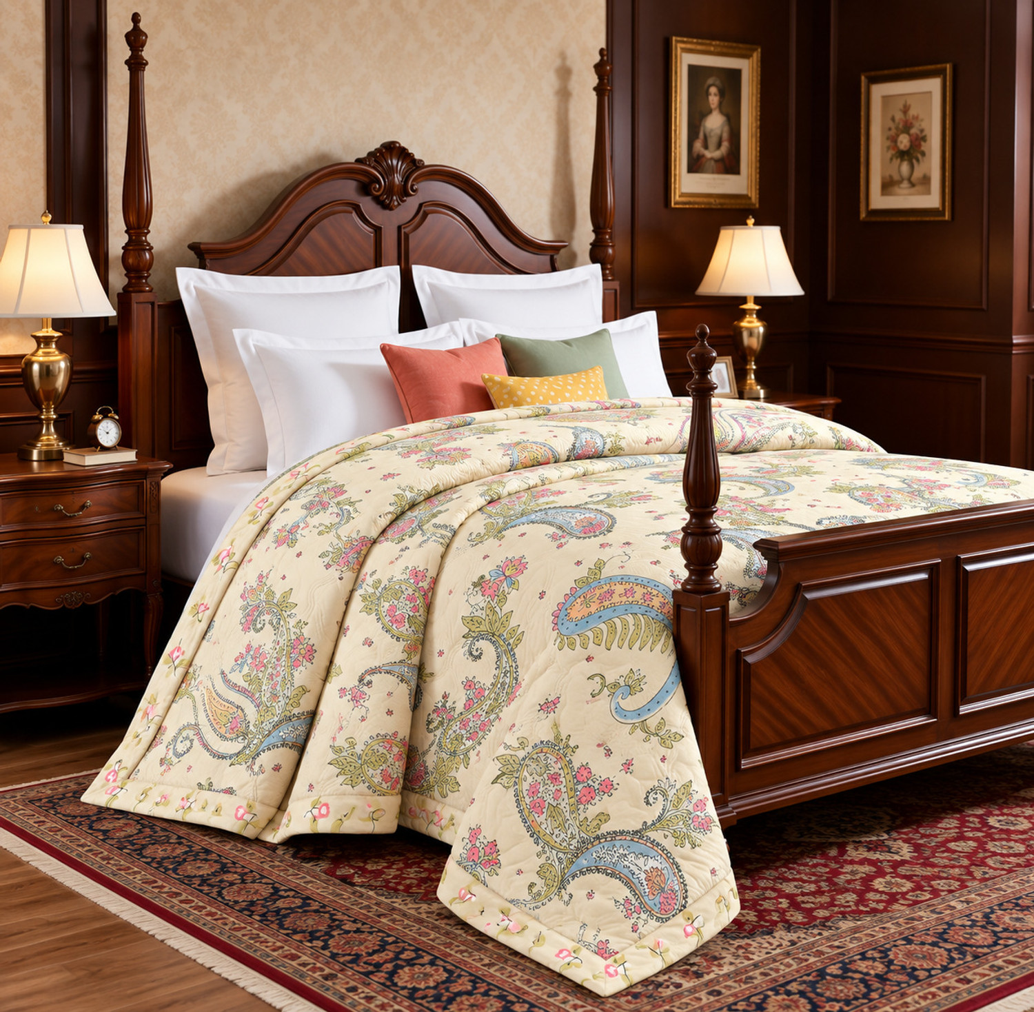 Image of TINDLER KNOTS Floral Double Comforter for AC Room (Cotton, Beige Multi)