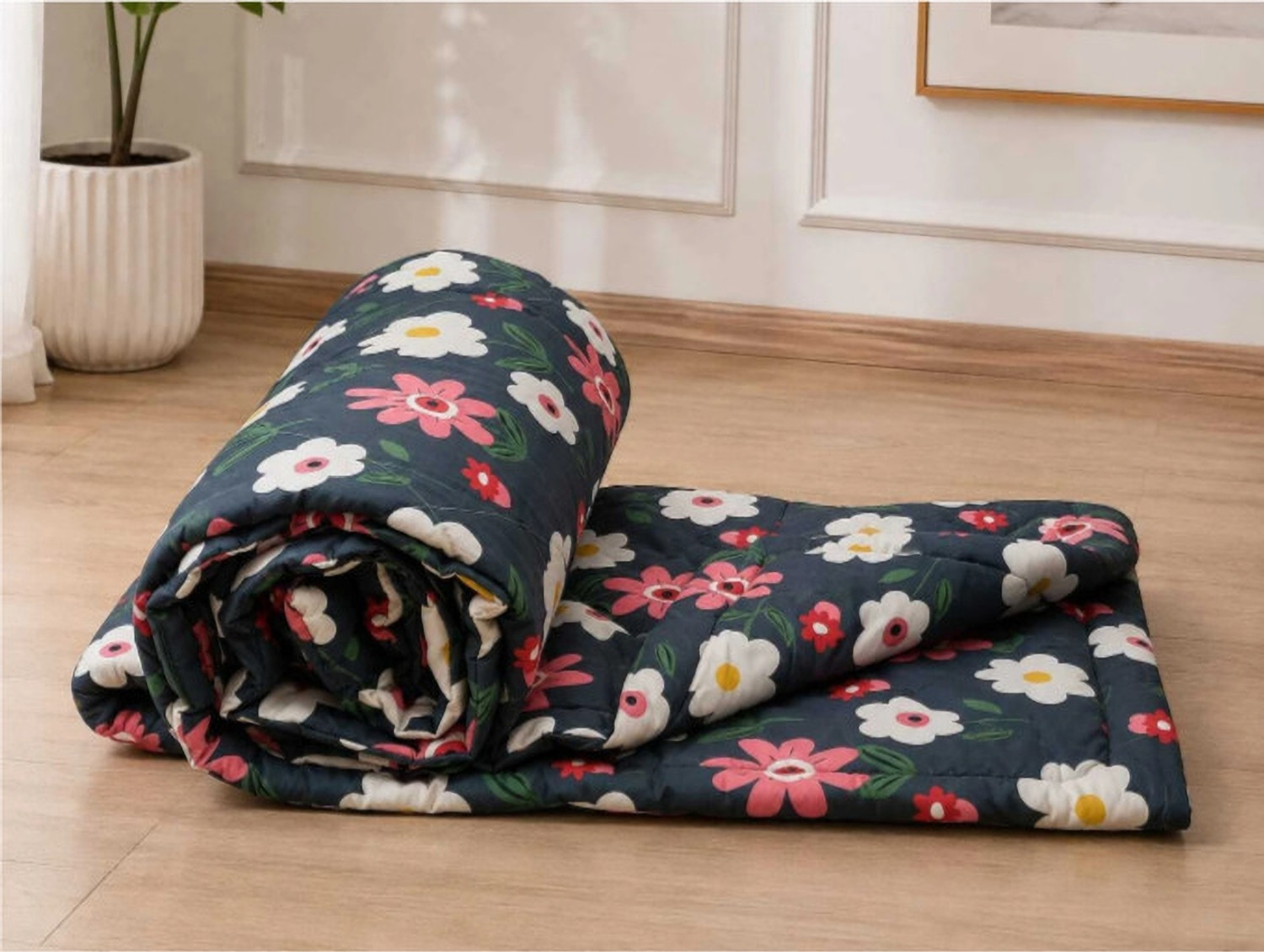Image of Spire@Home Printed Double Comforter for AC Room (Cotton, Blue Flower)