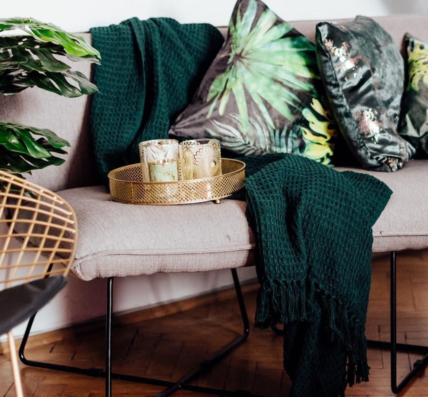 Image of Elmia Casa Solid King Throw for All Season (Cotton, Dark Green)