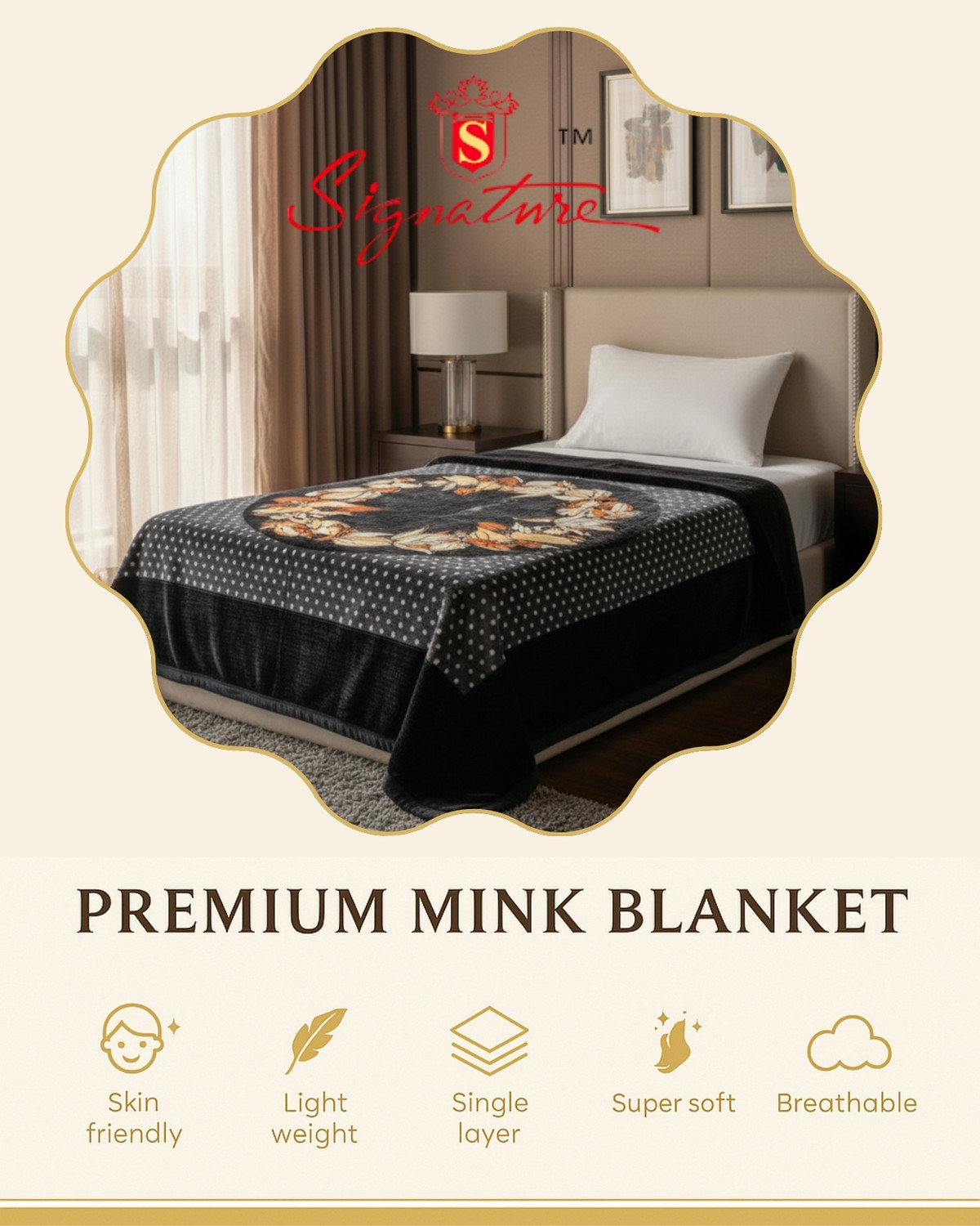 Image of Signature Floral Single Mink Blanket for Heavy Winter