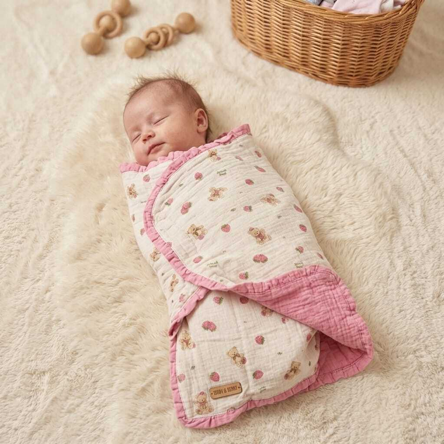 Image of BABY HOLIC Printed Crib Swaddling Baby Blanket for All Season (Muslin, Pink)