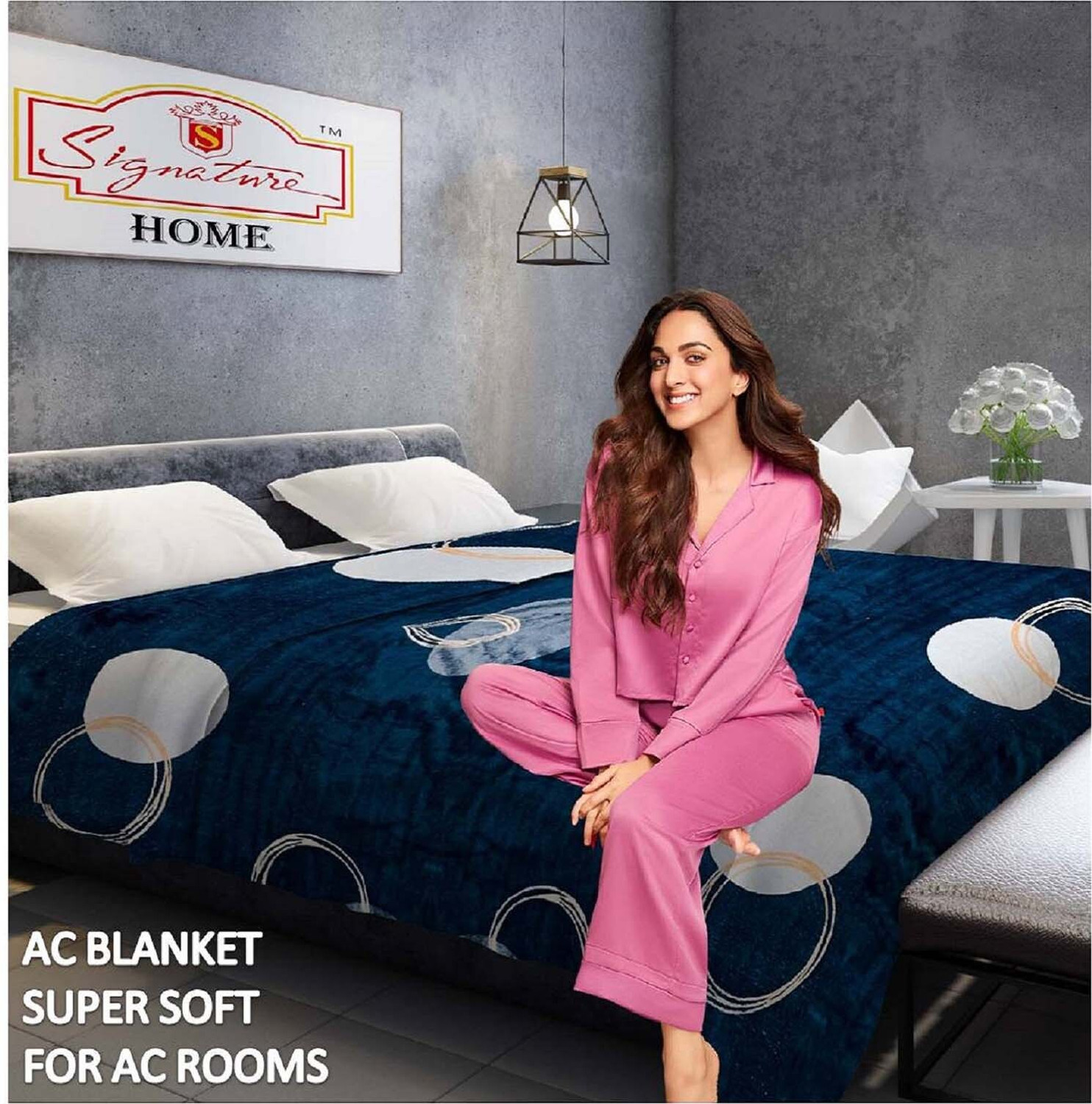 Image of Signature Floral, Motifs, Printed, Solid, Embroidered, Geometric, Self Design Double AC Blanket for AC Room