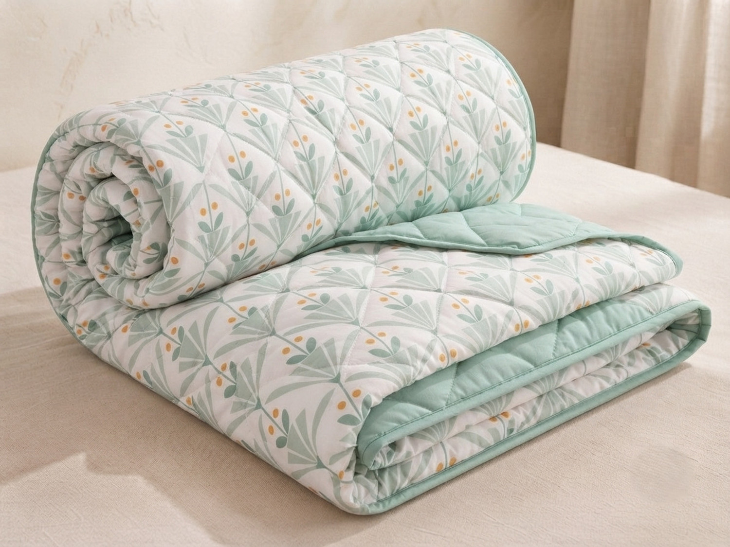 Image of iLiv Floral Queen Comforter for AC Room (Microfiber, Green White)