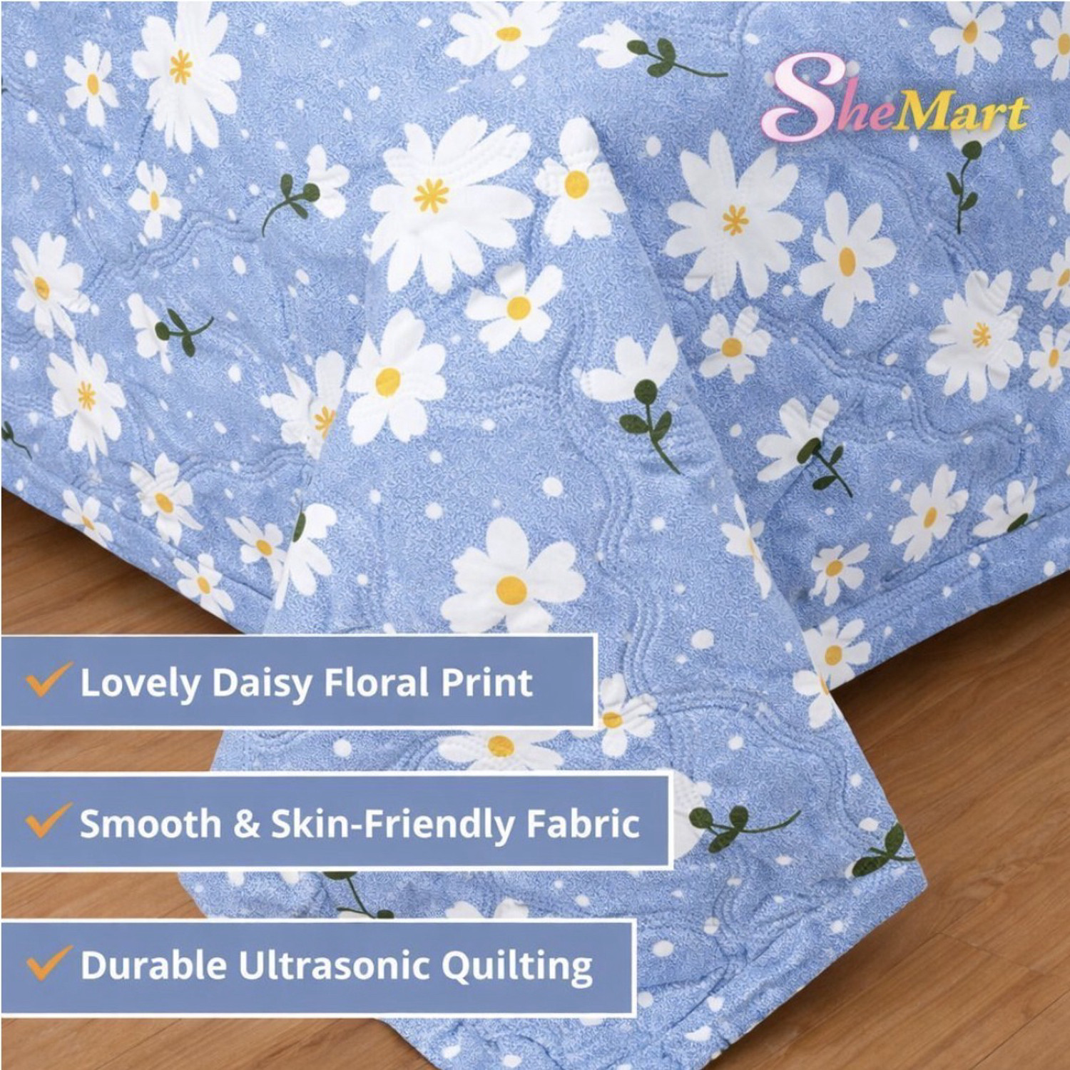 Image of Shemart Floral Double Dohar for All Season (Cotton, Blue)