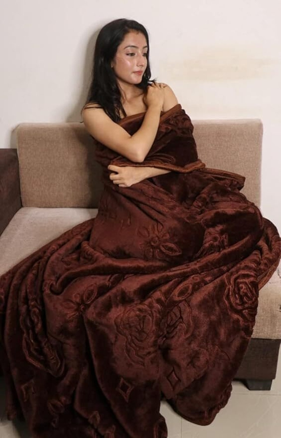 Image of RIDH SHID Floral Double Mink Blanket for Heavy Winter (Microfiber, COFFEE)