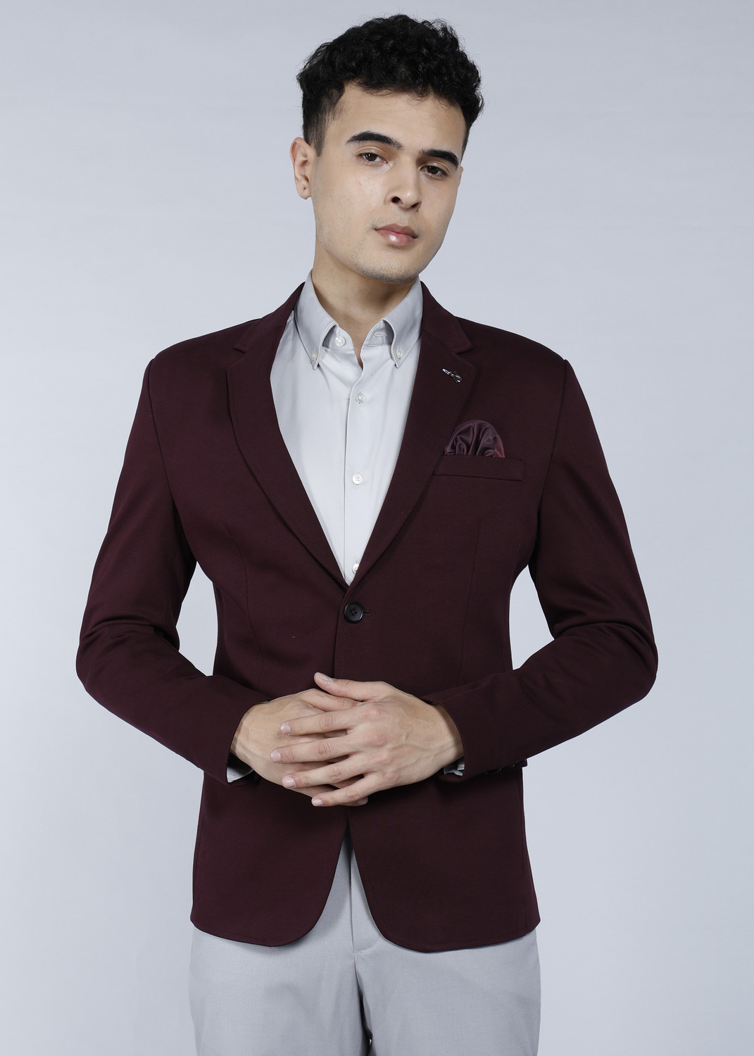 Image of KILLER Men Solid Single Breasted Casual Blazer (Maroon)
