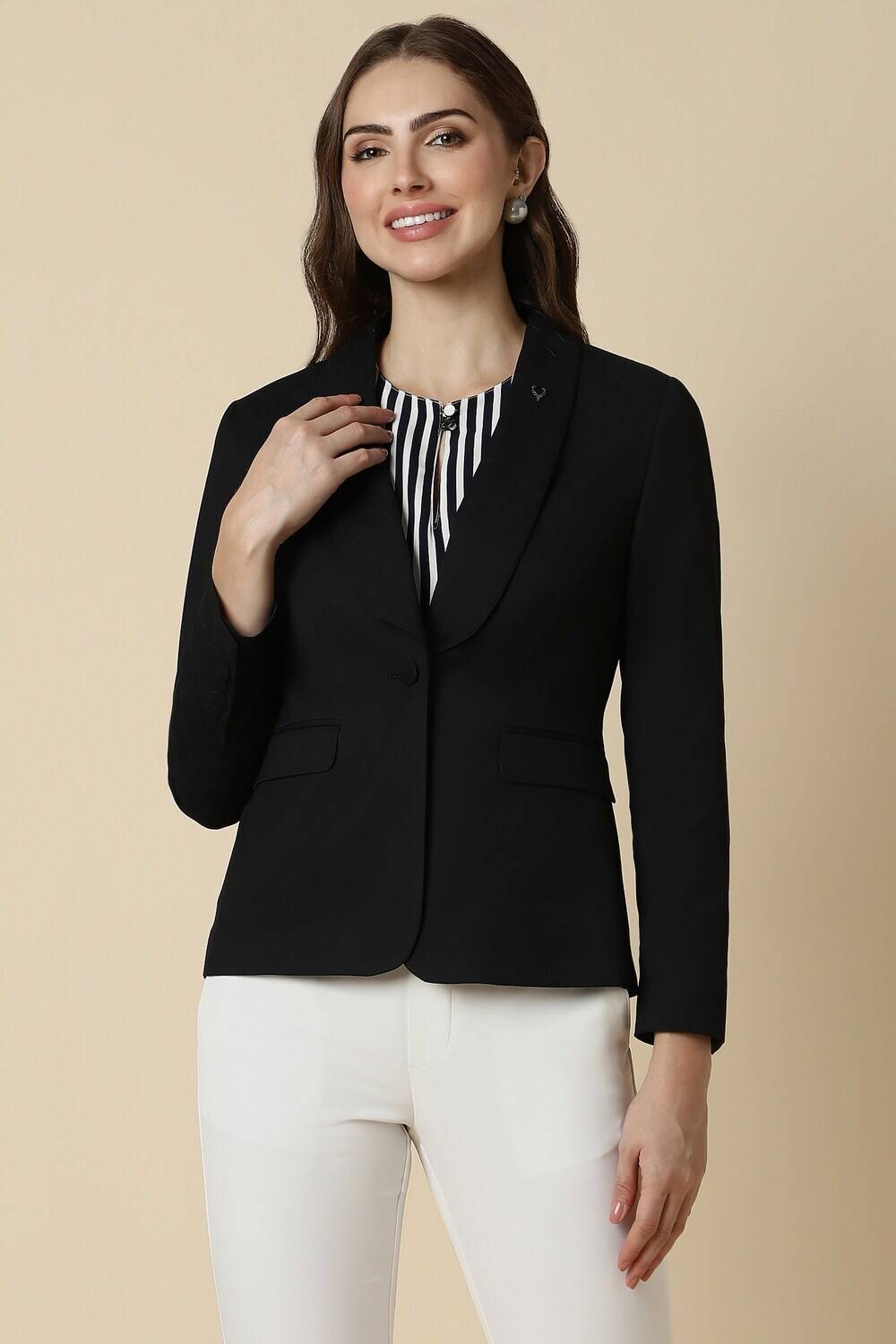 Allen Solly Solid Single Breasted Formal Women Blazer
