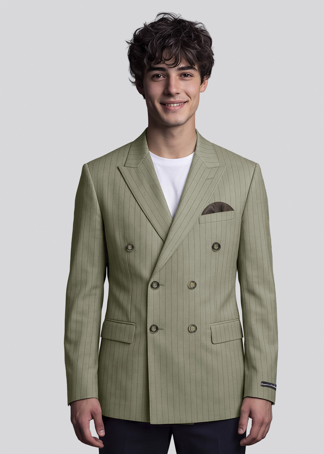 Image of KILLER Men Striped Double Breasted Casual Blazer (Dark Green)