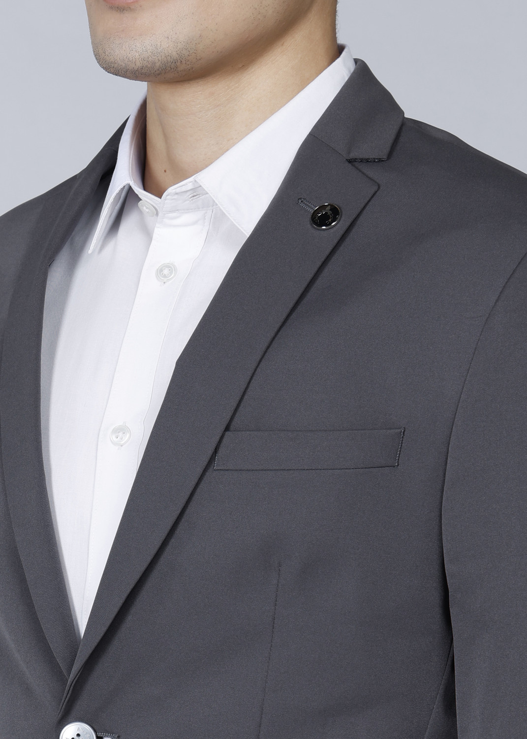 Image of Allen Solly Men Solid Single Breasted Casual Blazer (Grey)