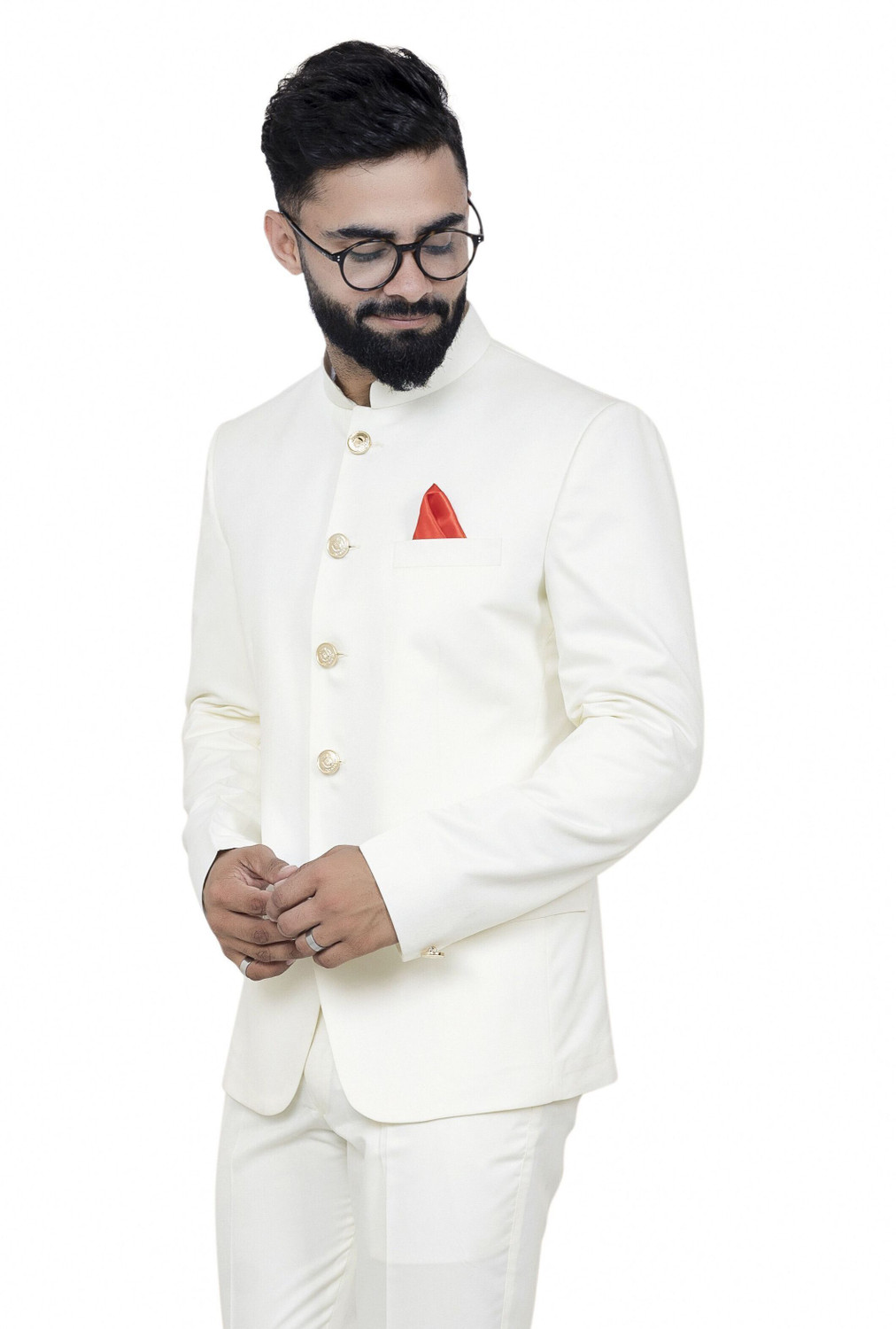 Image of ALJAAMI Solid Bandhgala Wedding Men Blazer