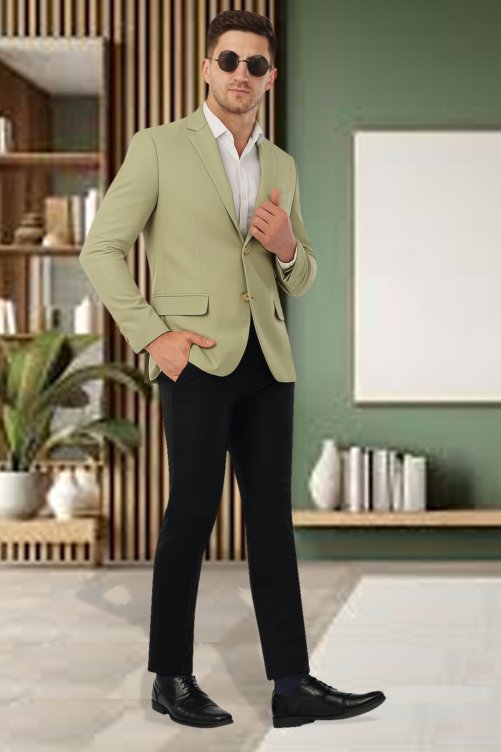Image of integration Solid Single Breasted Formal Men Blazer