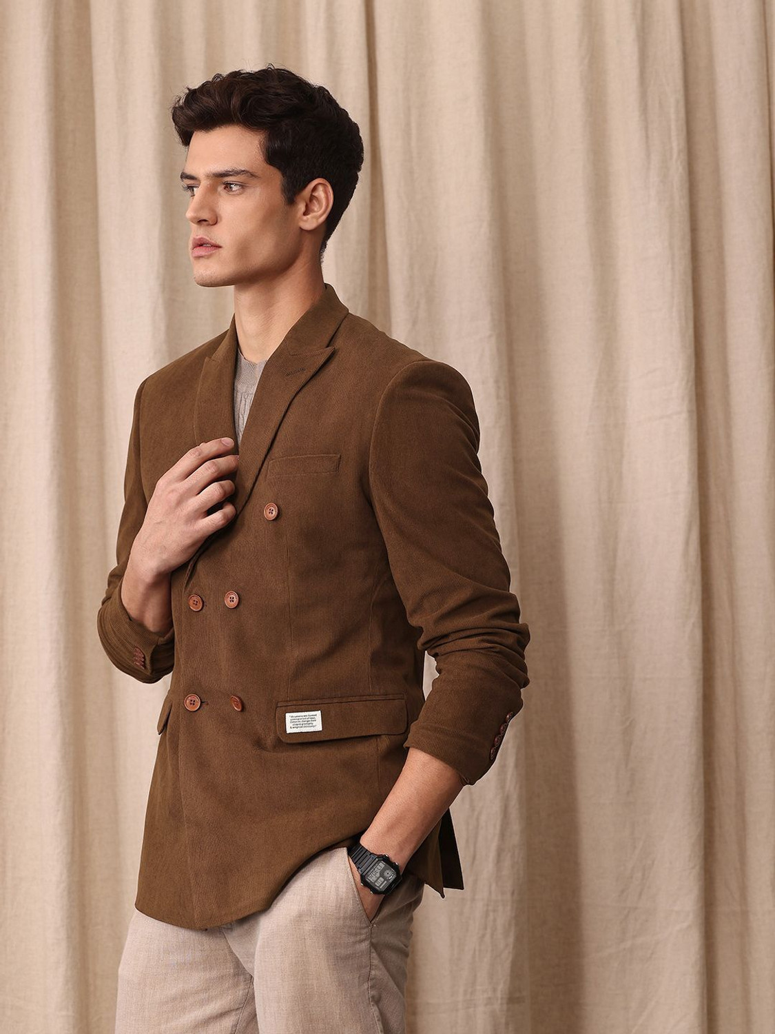 Image of Mr Bowerbird Solid Double Breasted Casual Men Blazer