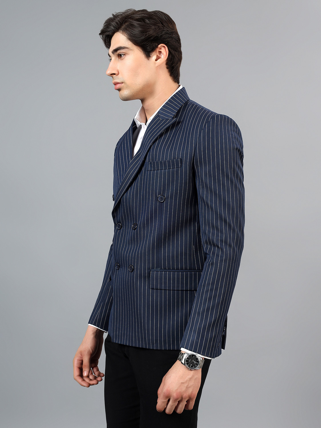 Image of Rajniti Striped Double Breasted Casual, Festive, Festive & Wedding, Formal, Lounge Wear, Party, Wedding Men Blazer