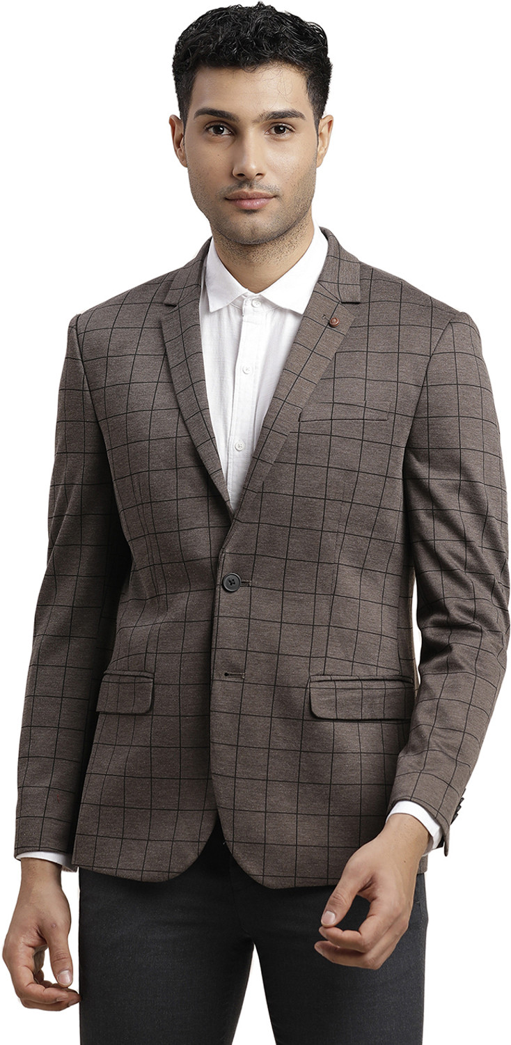 Image of TURTLE Men Checkered Single Breasted Casual Blazer (Maroon)