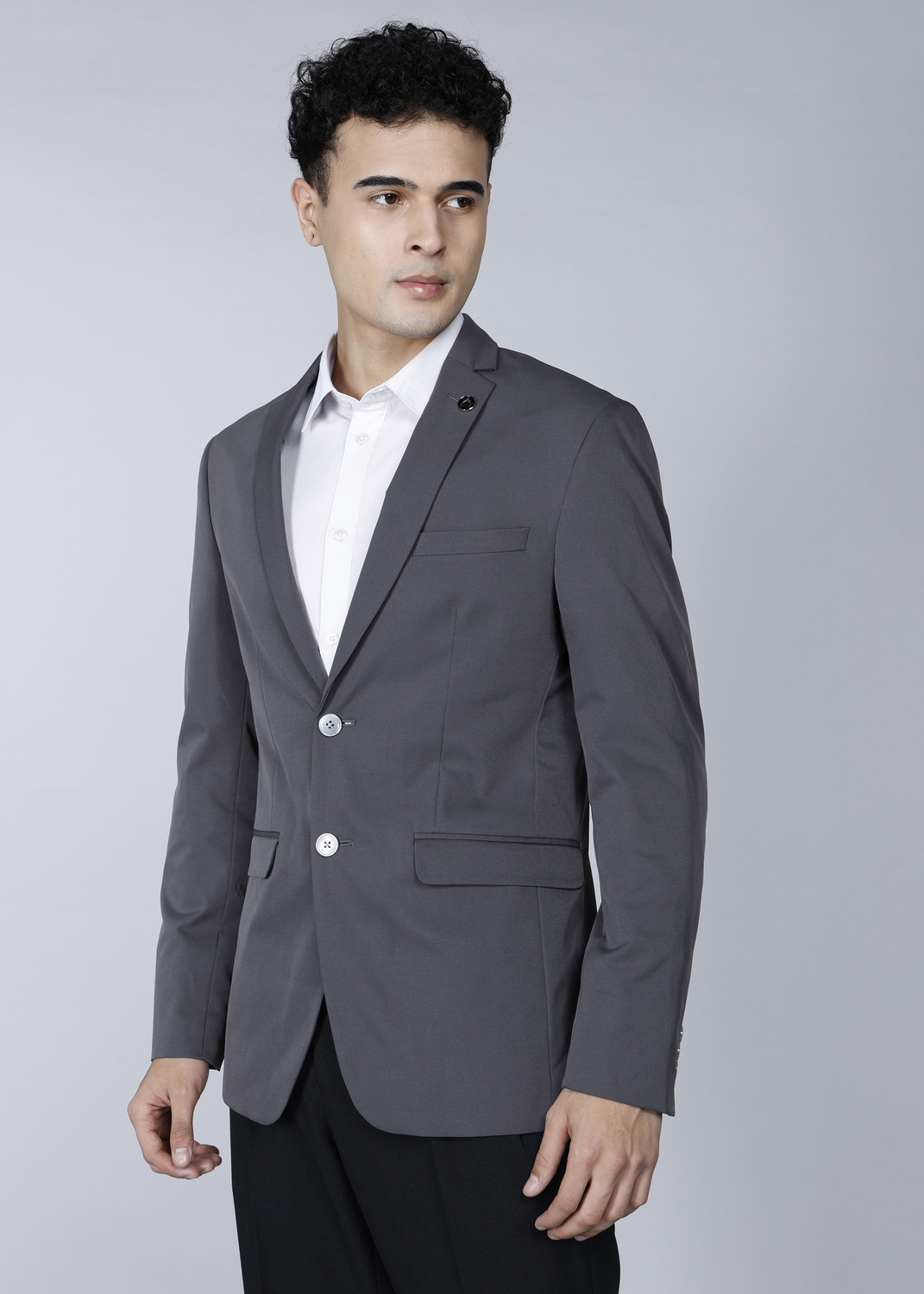 Image of Allen Solly Men Solid Single Breasted Casual Blazer (Grey)