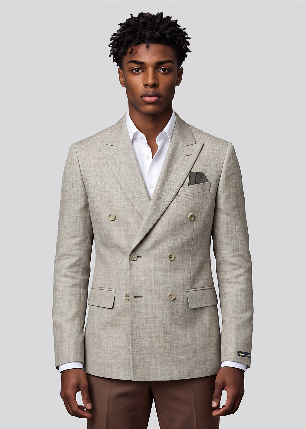 Image of KILLER Men Solid Double Breasted Casual Blazer (Brown)
