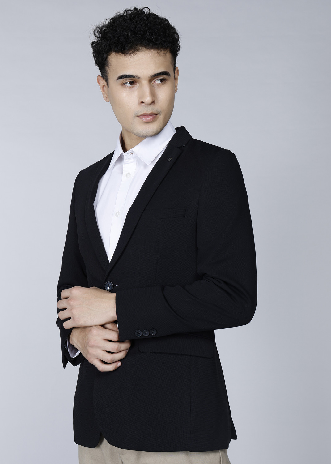 Image of Allen Solly Solid Double Breasted Casual Men Blazer