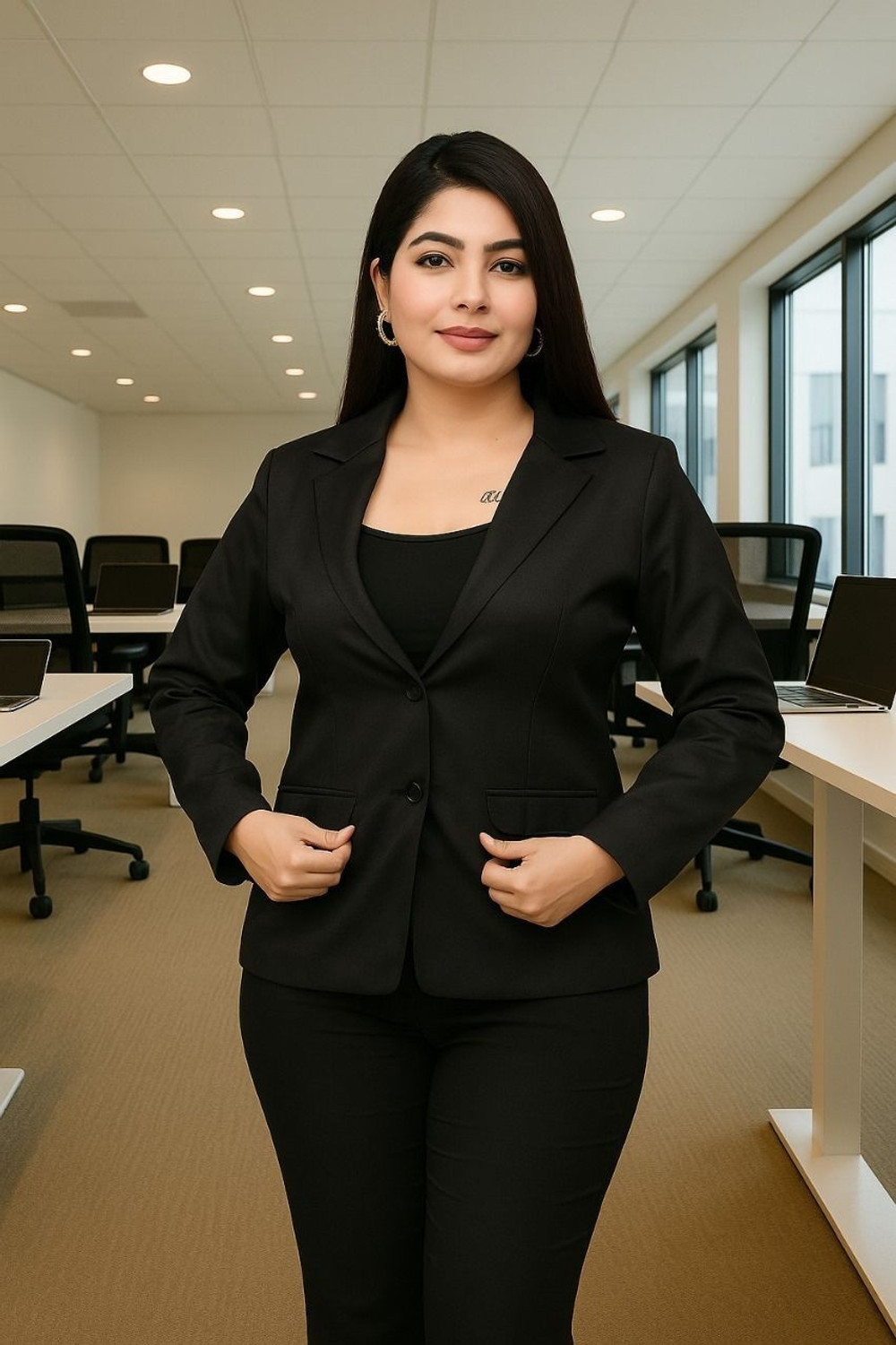 Image of TrendArc Solid Single Breasted Formal Women Blazer