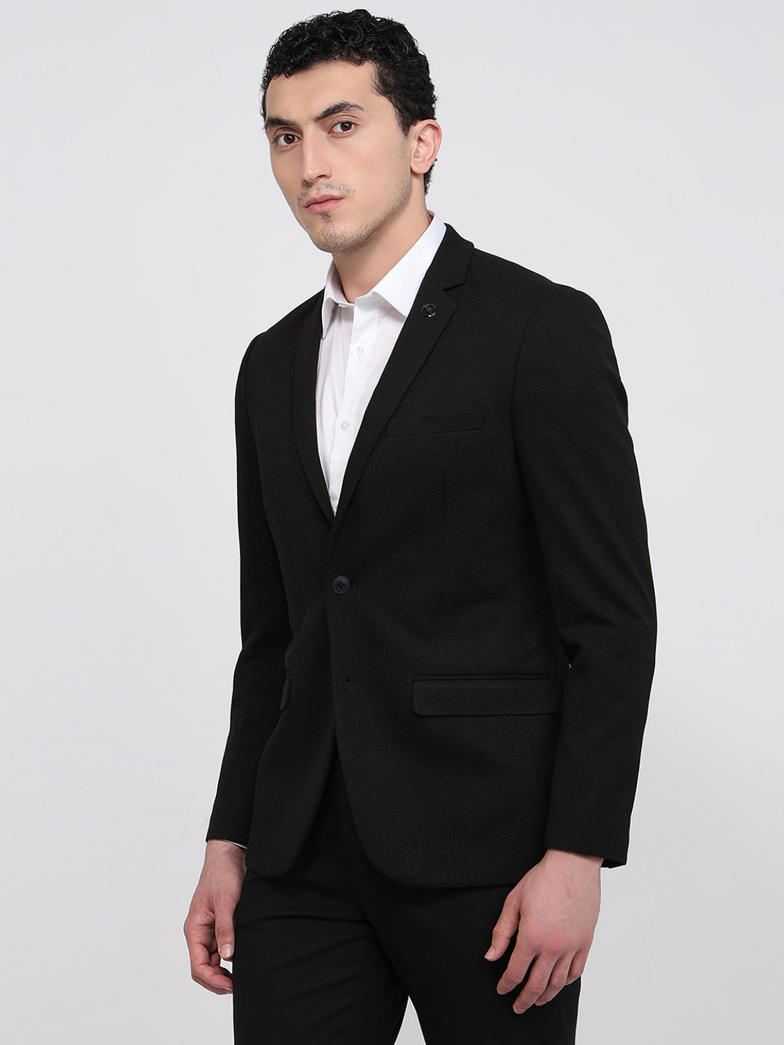 Image of PARK AVENUE Men Solid Bandhgala Formal Blazer (Black)