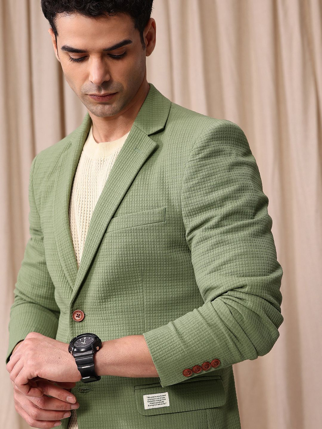 Image of Mr Bowerbird Self Design Single Breasted Casual Men Blazer