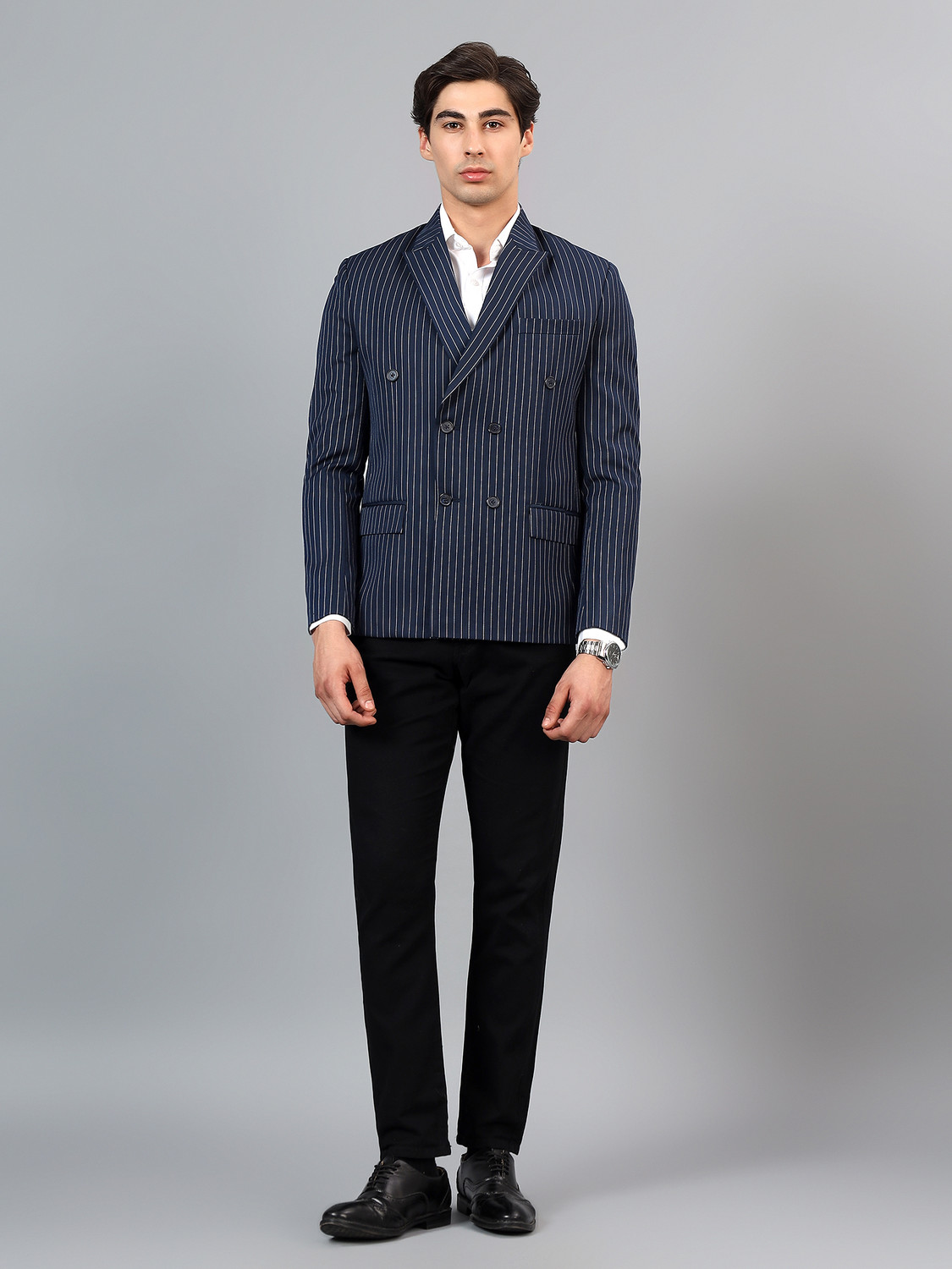 Image of Rajniti Striped Double Breasted Casual, Festive, Festive & Wedding, Formal, Lounge Wear, Party, Wedding Men Blazer