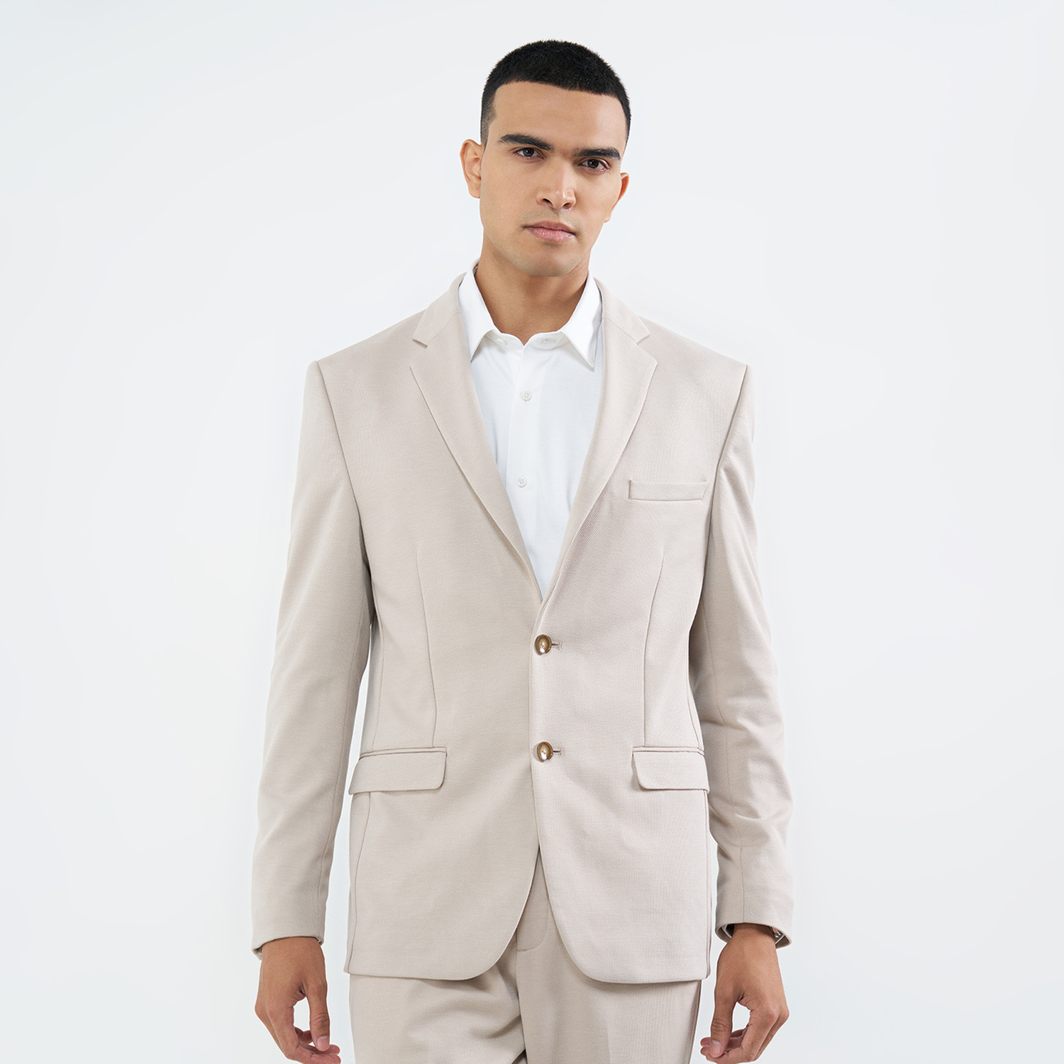 Image of Peregrine by Pantaloons Men Solid Single Breasted Casual Blazer (Beige)