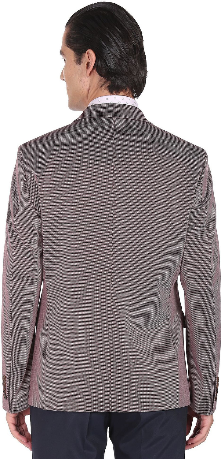 Image of ARROW Men Self Design Single Breasted Formal Blazer (Purple)