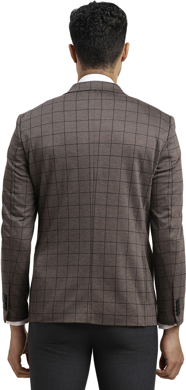 Image of TURTLE Men Checkered Single Breasted Casual Blazer (Maroon)