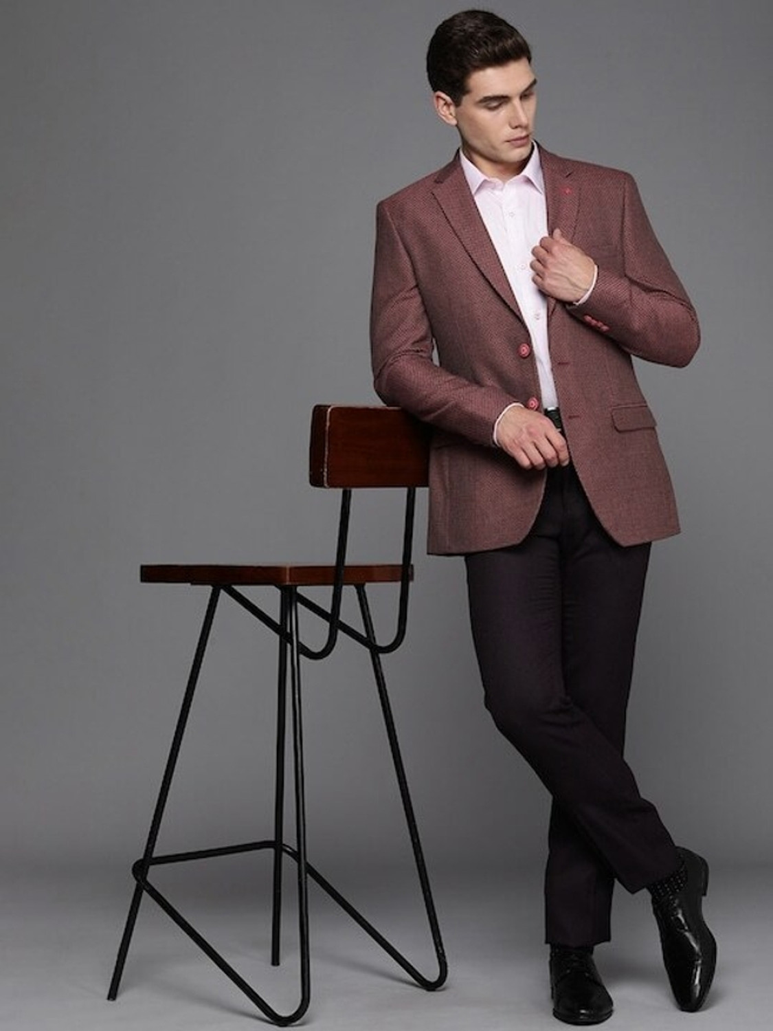Image of Raymond Men Self Design Single Breasted Casual Blazer (Red)