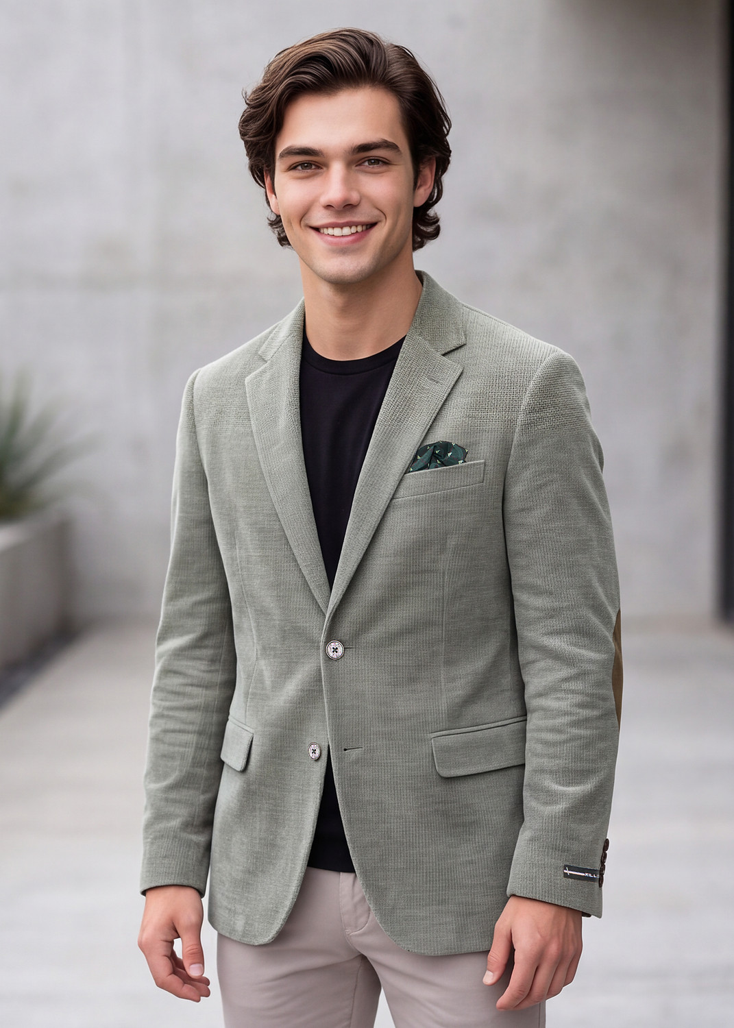 Image of KILLER Men Solid, Striped Single Breasted Casual Blazer (Grey)