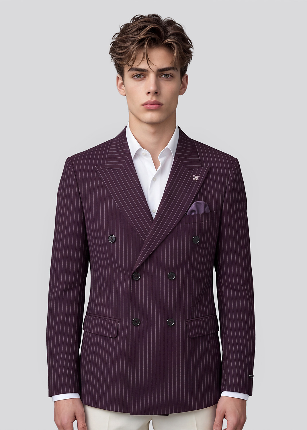 Image of KILLER Men Striped Double Breasted Casual Blazer (Maroon)