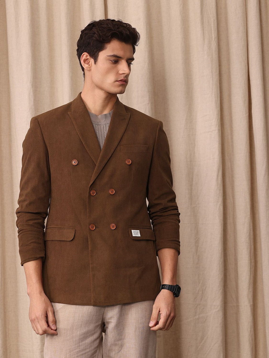 Image of Mr Bowerbird Solid Double Breasted Casual Men Blazer