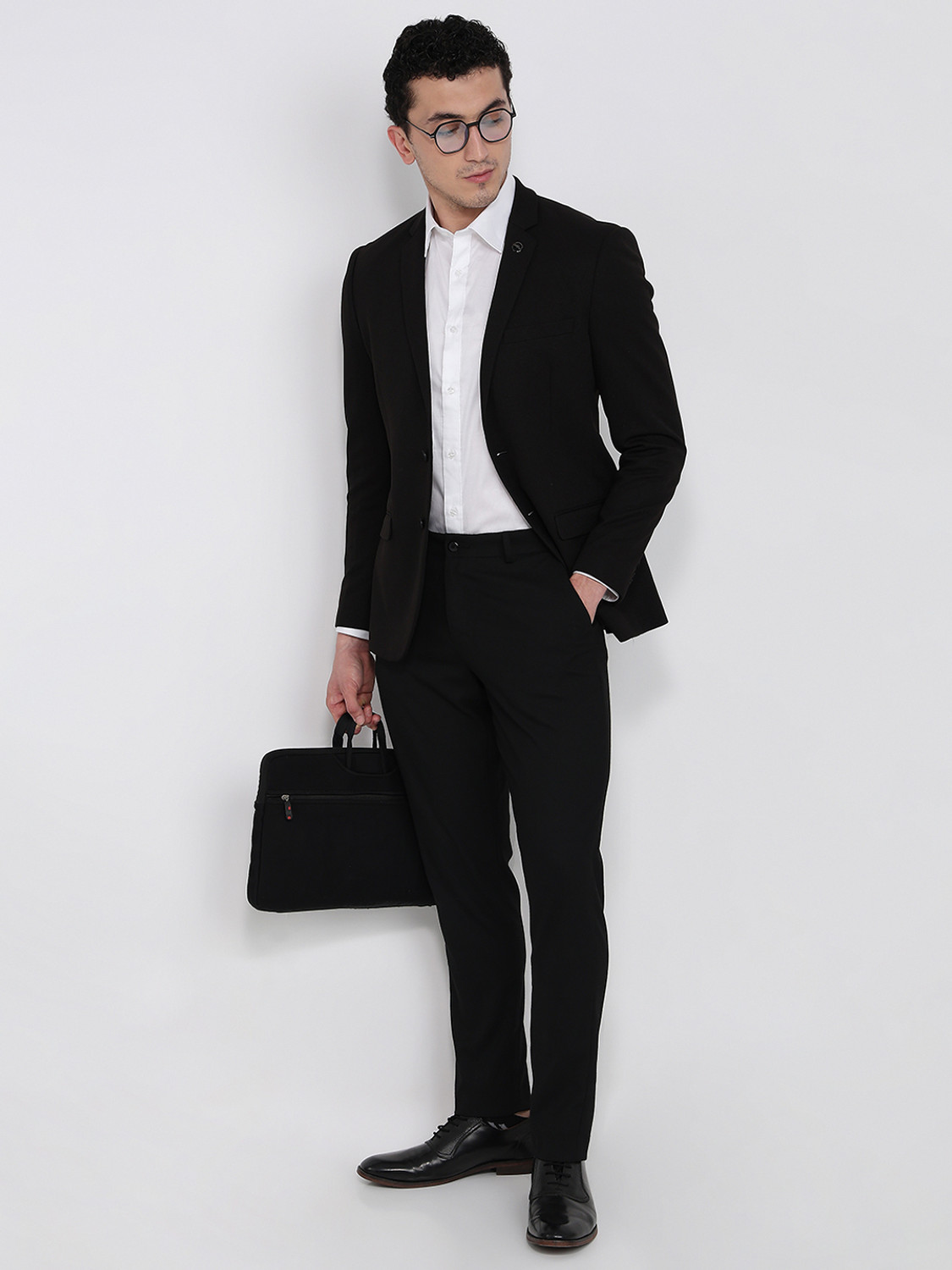 Image of PARK AVENUE Men Solid Bandhgala Formal Blazer (Black)