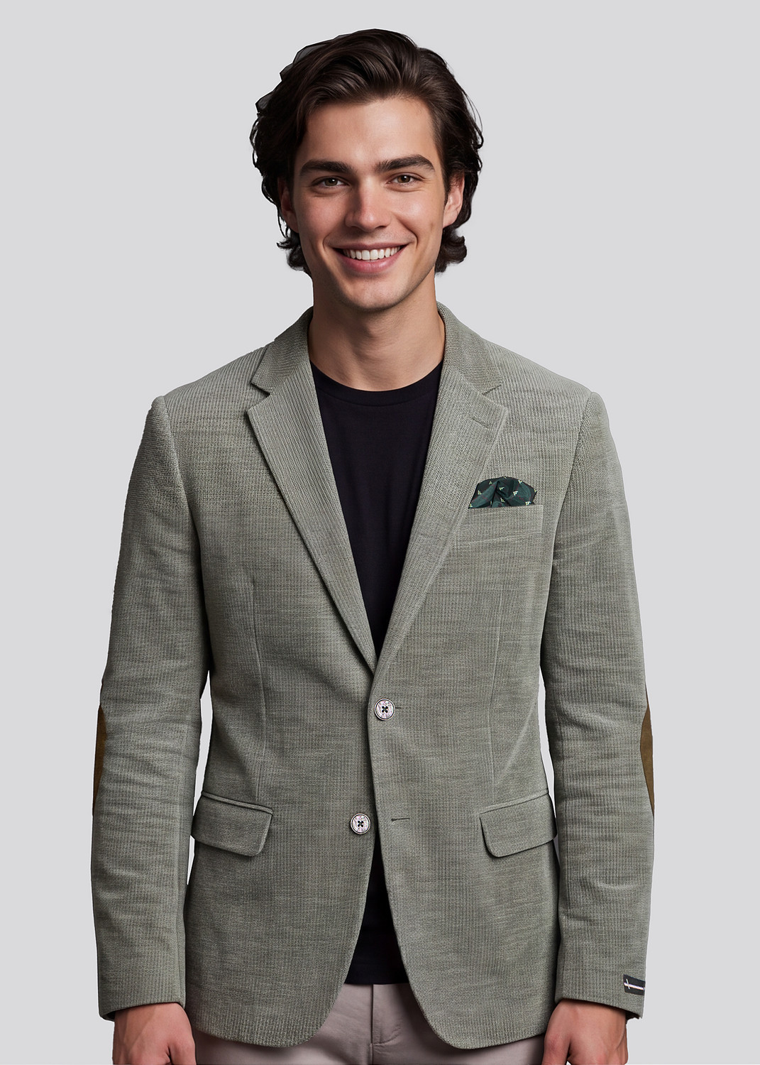 Image of KILLER Men Solid, Striped Single Breasted Casual Blazer (Grey)