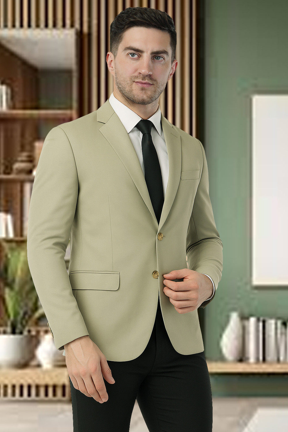 Image of integration Solid Single Breasted Formal Men Blazer