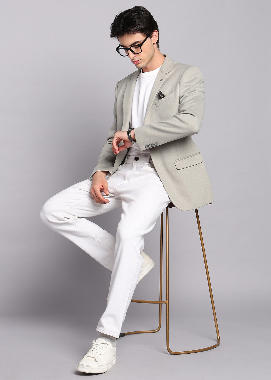 Image of KILLER Men Solid Single Breasted Casual Blazer (Grey)
