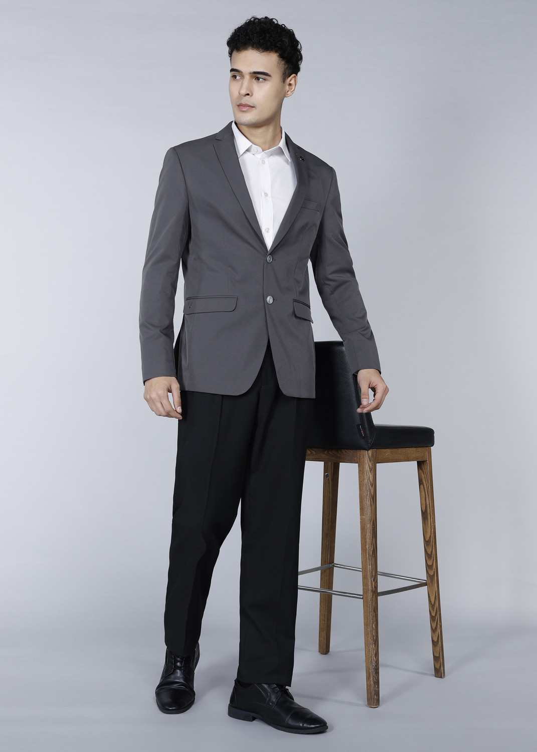 Image of Allen Solly Men Solid Single Breasted Casual Blazer (Grey)