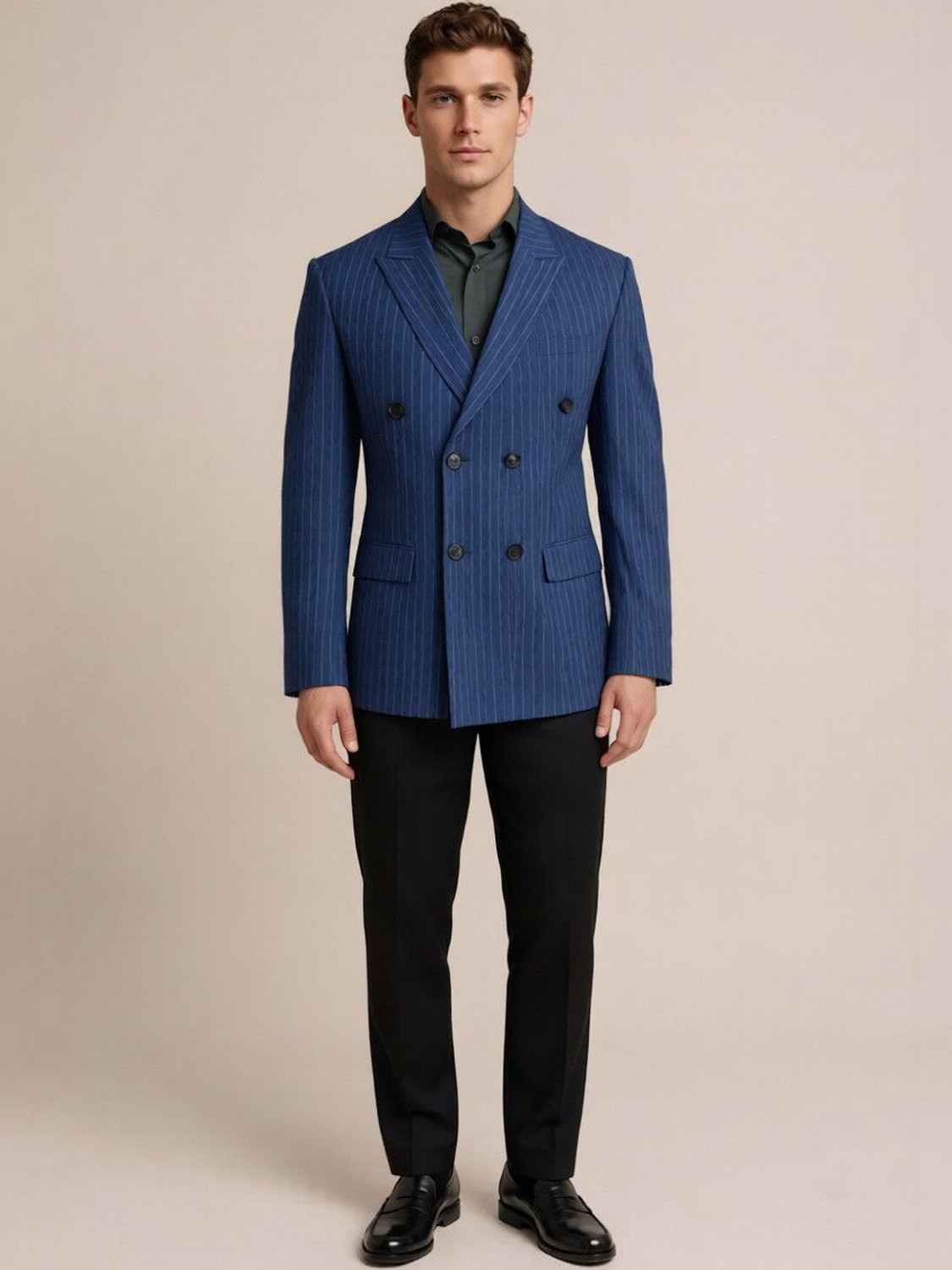 Image of Rajniti Striped Double Breasted Festive, Festive & Wedding, Formal, Lounge Wear, Party, Wedding Men Blazer