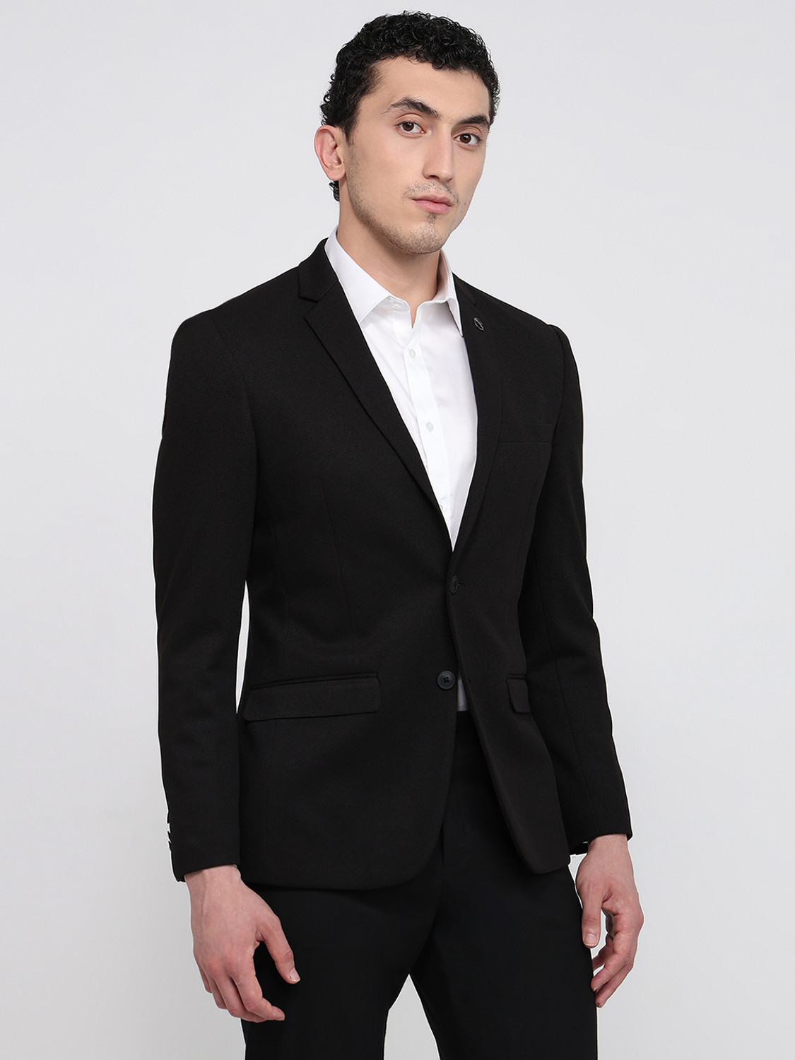 Image of PARK AVENUE Men Solid Bandhgala Formal Blazer (Black)