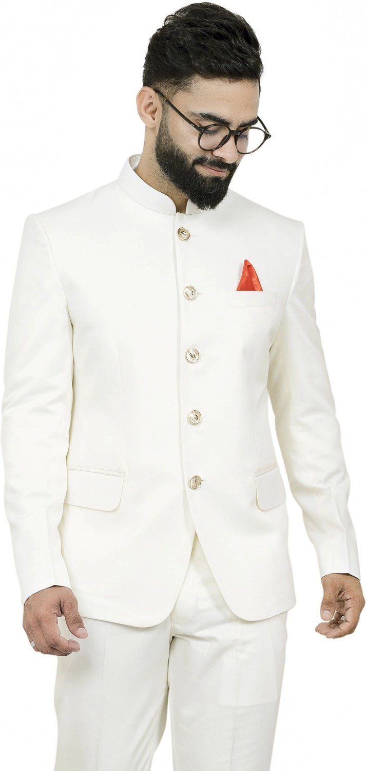 Image of ALJAAMI Solid Bandhgala Wedding Men Blazer